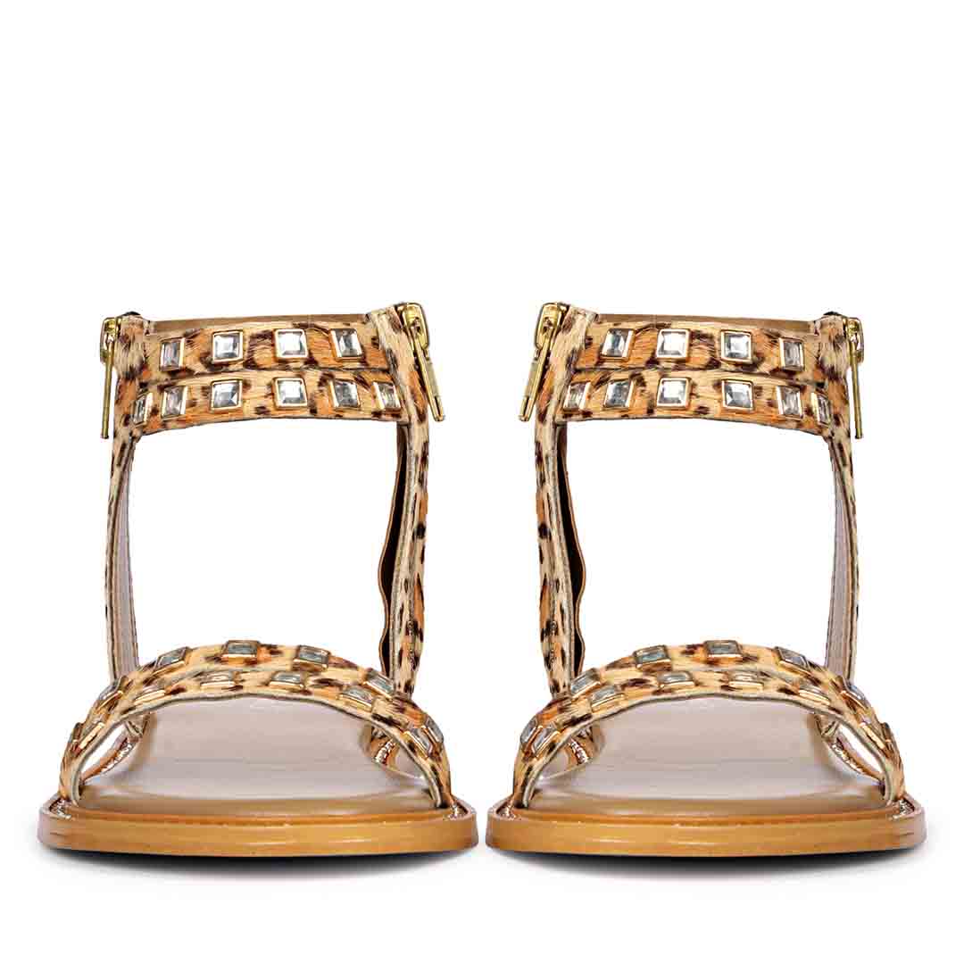Saint Mia Beige Leather Studded Sandals - Image 5
