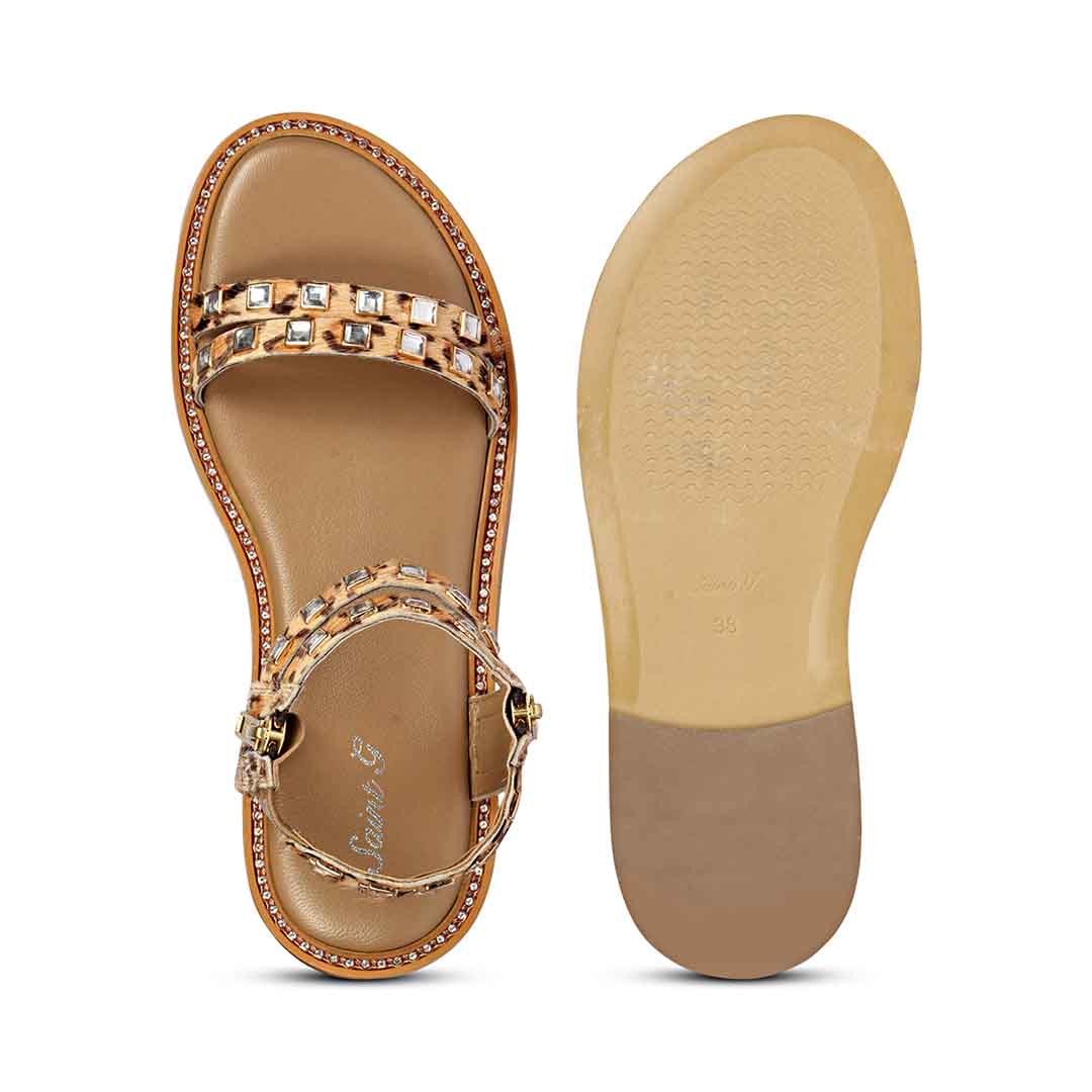 Saint Mia Beige Leather Studded Sandals - Image 7