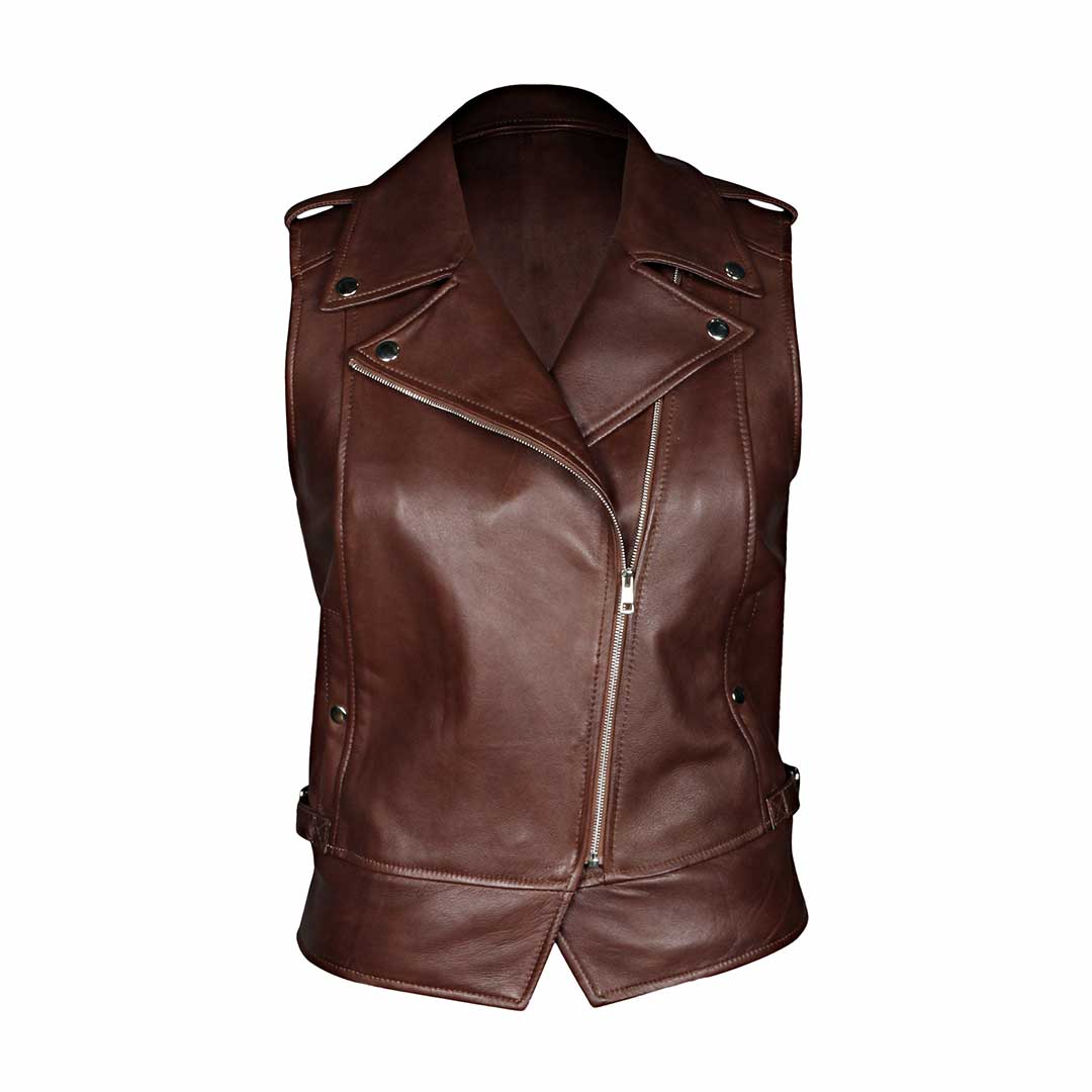 Saint Micaela Burgundy Leather Women Collar Jackets - Image 6