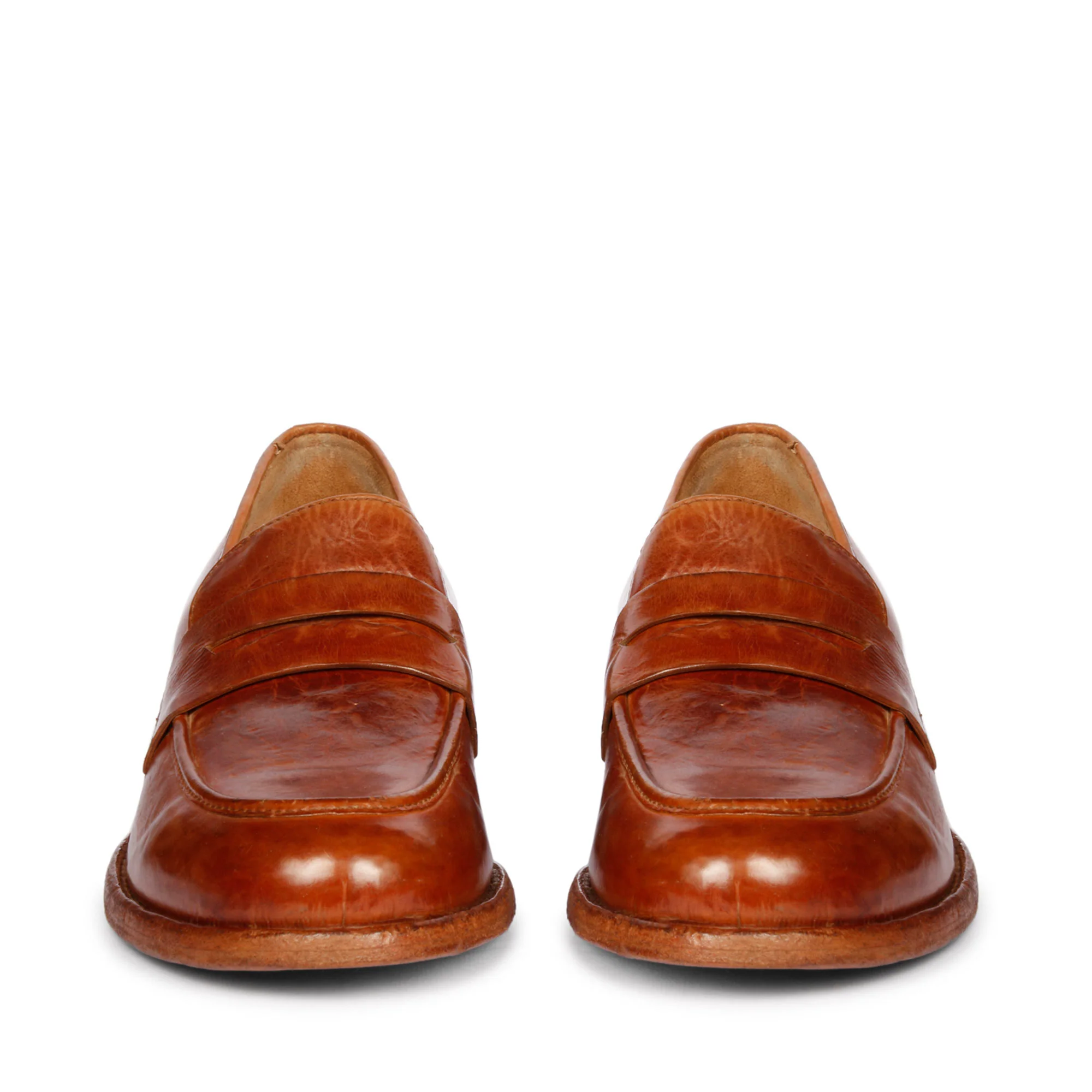 Saint Micola Cognac Leather Washed Moccasins - Image 3