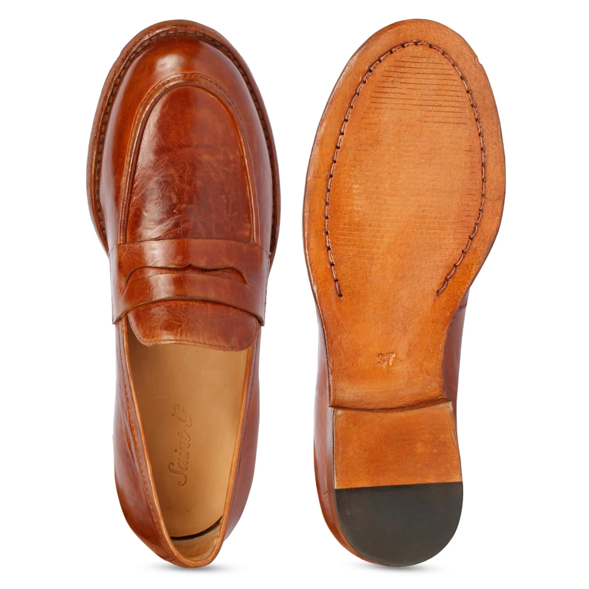 Saint Micola Cognac Leather Washed Moccasins - Image 9