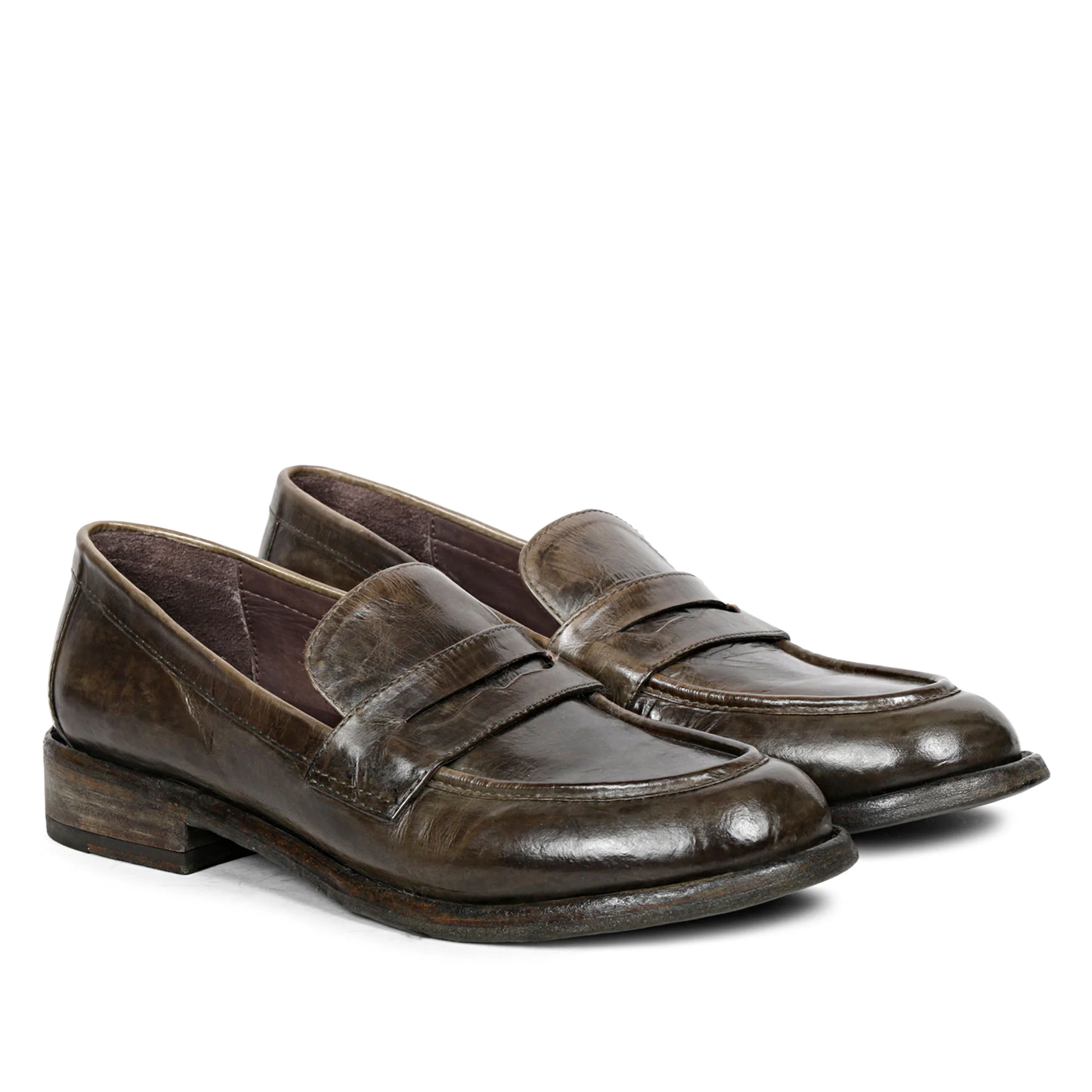 Saint Micola Khaki Leather Washed Moccasins - Image 2