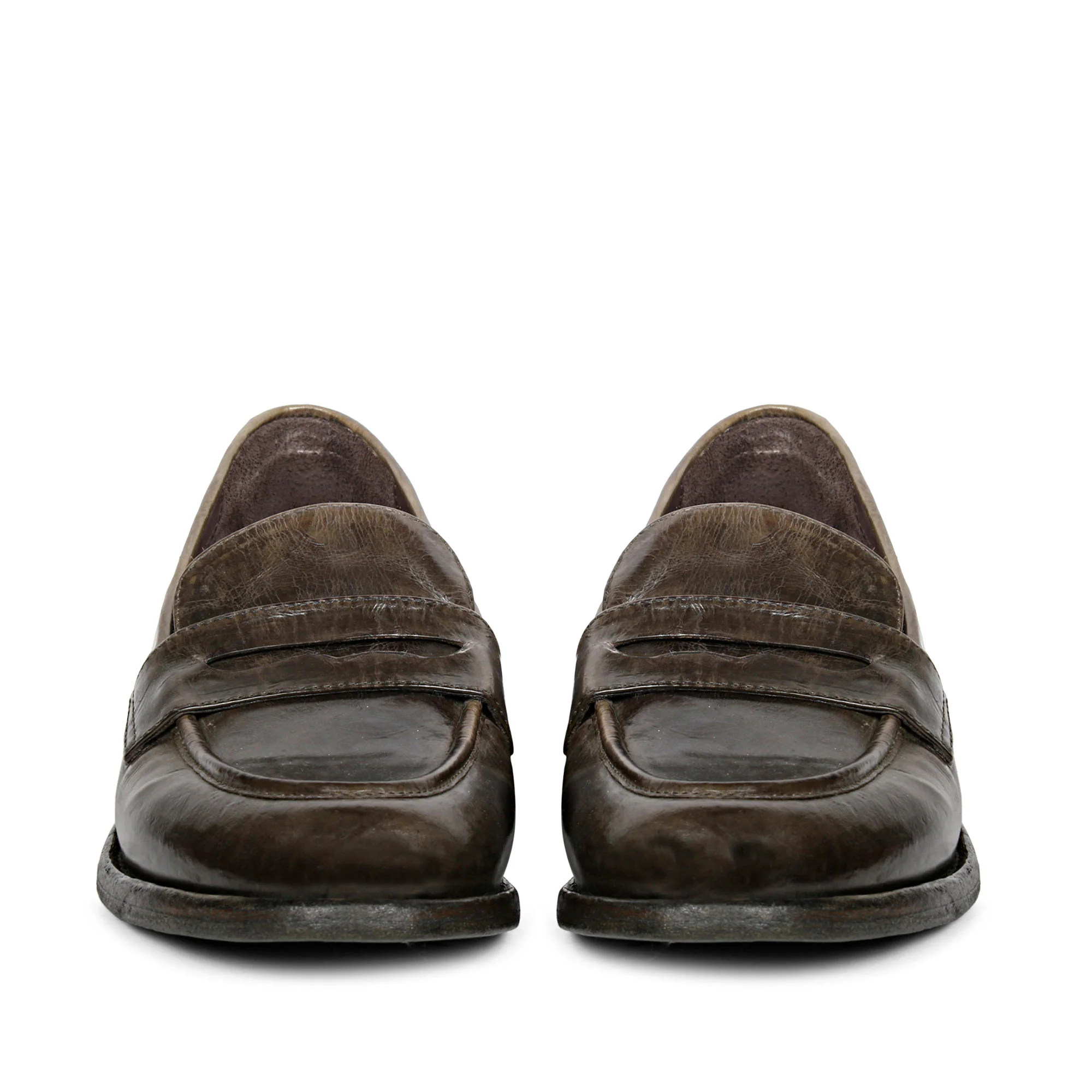 Saint Micola Khaki Leather Washed Moccasins - Image 3