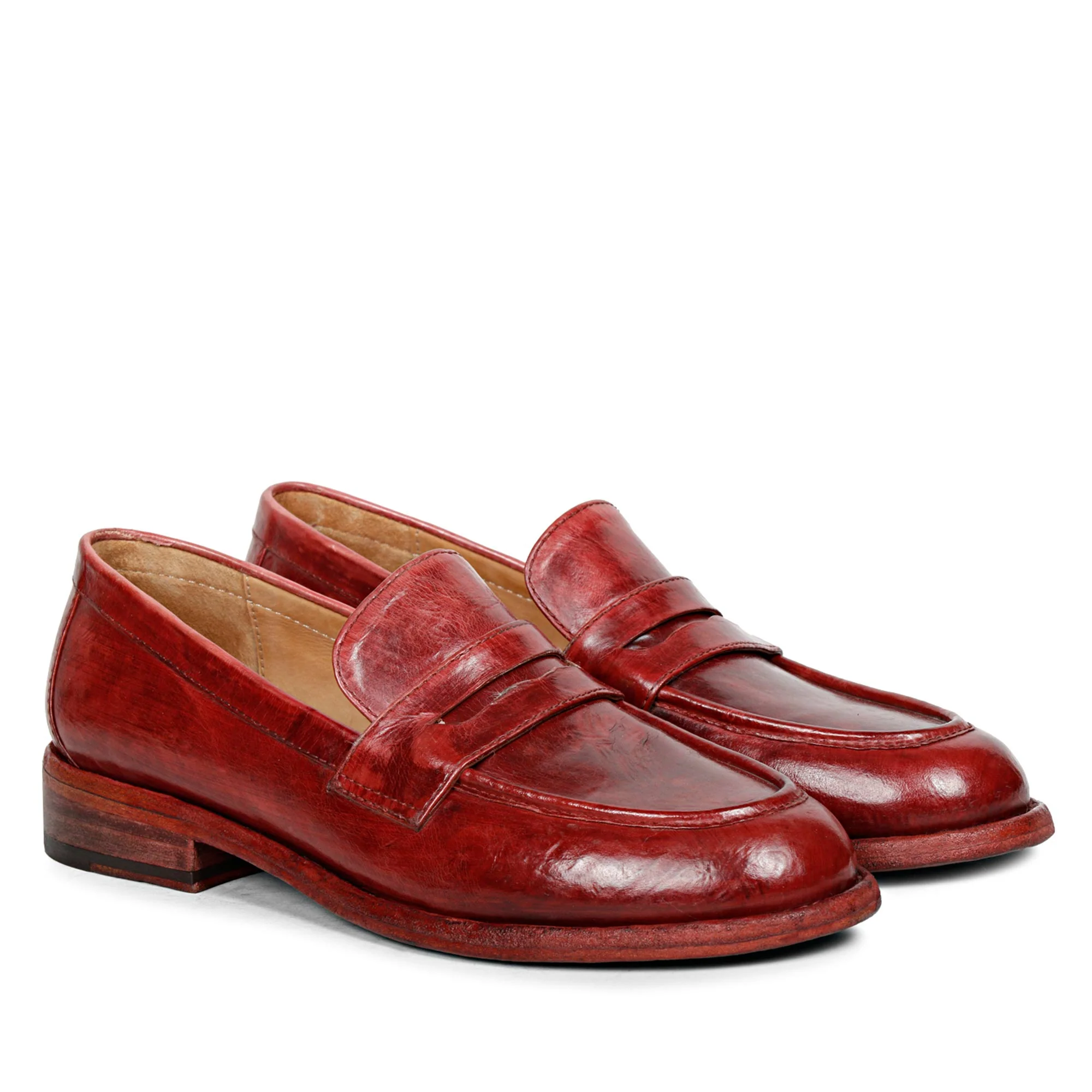 Saint Micola Red Leather Washed Moccasins - Image 2