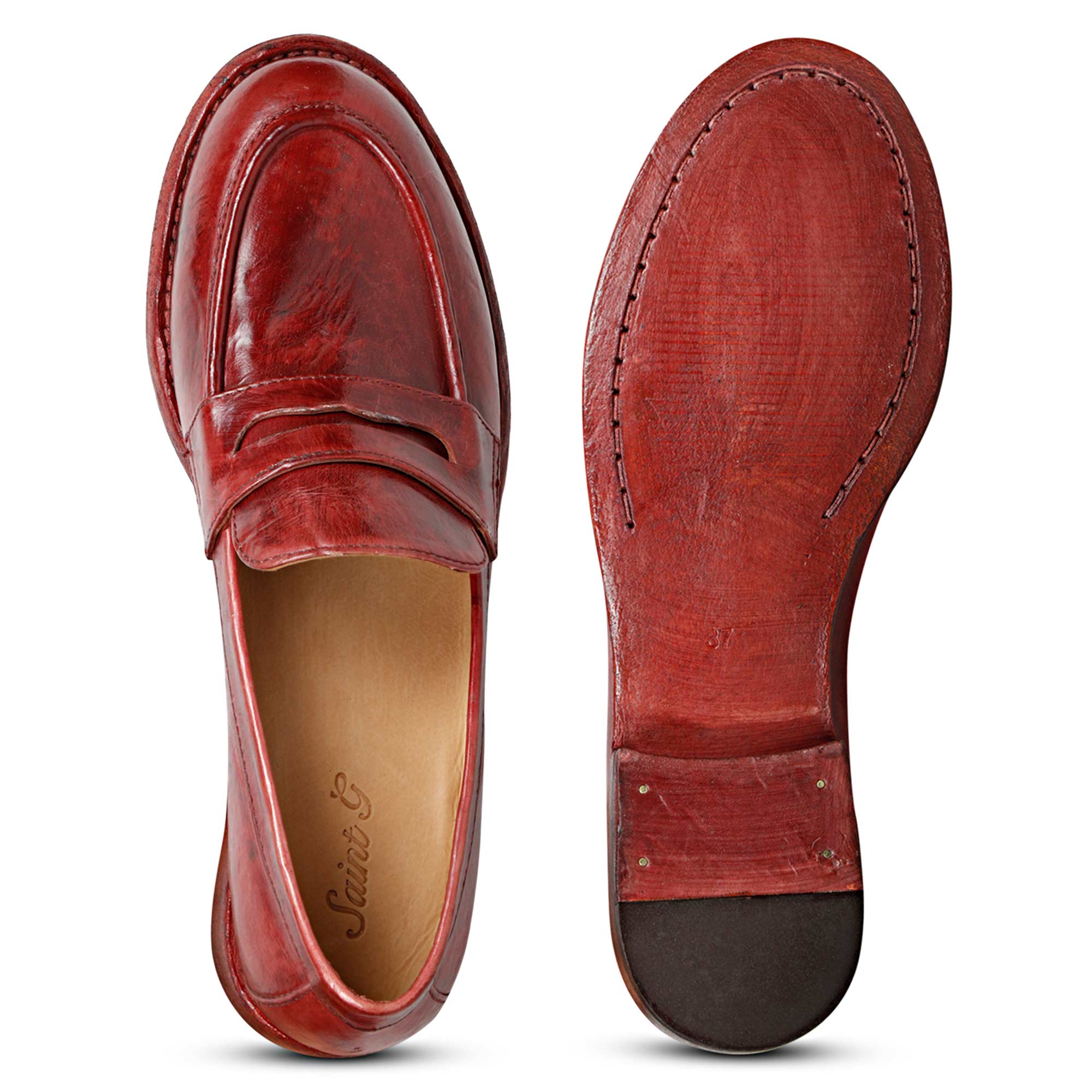 Saint Micola Red Leather Washed Moccasins - Image 9