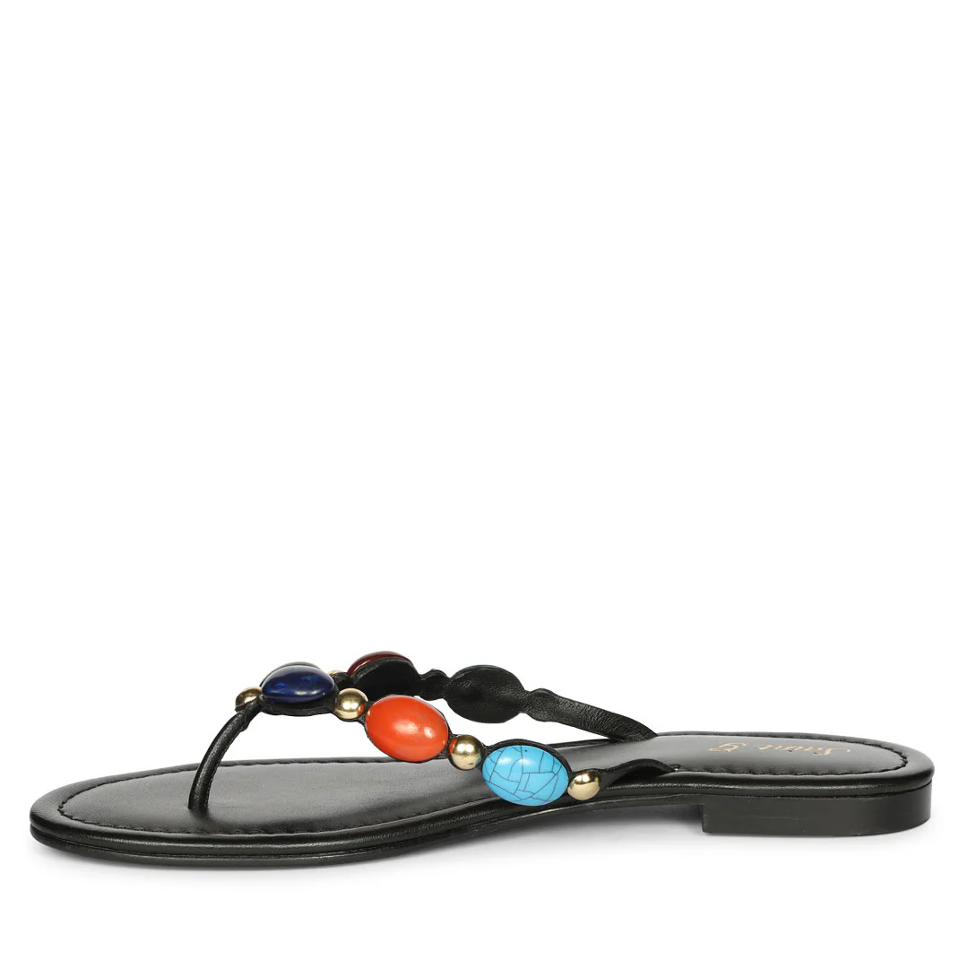 Saint Milira Multi Stone Black Leather Flats - Image 3