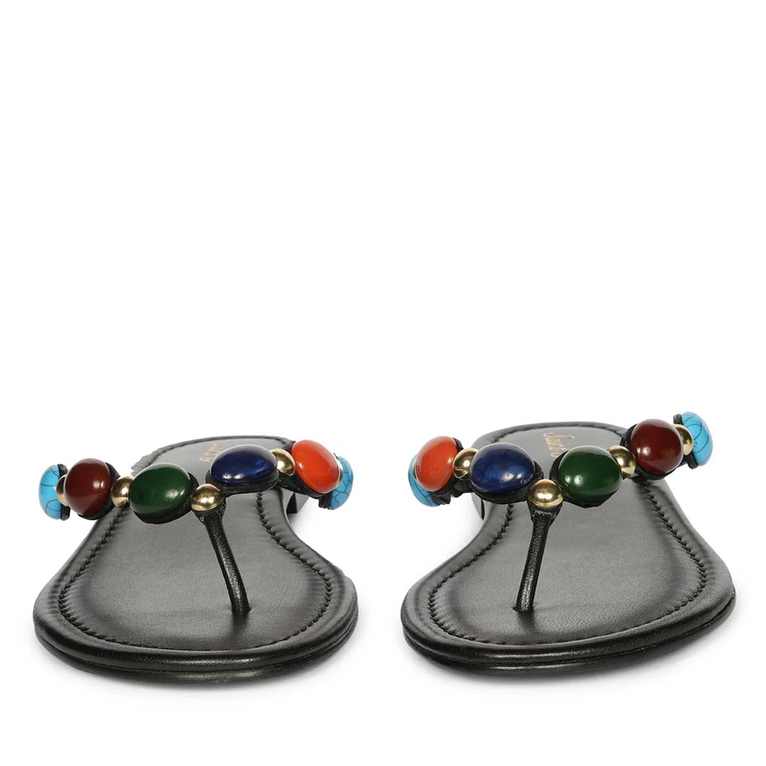 Saint Milira Multi Stone Black Leather Flats - Image 4