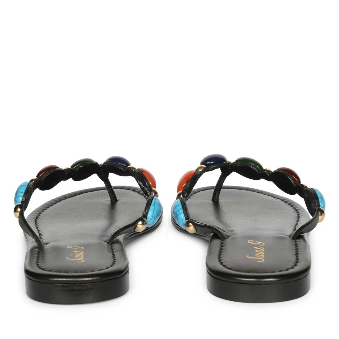 Saint Milira Multi Stone Black Leather Flats - Image 5