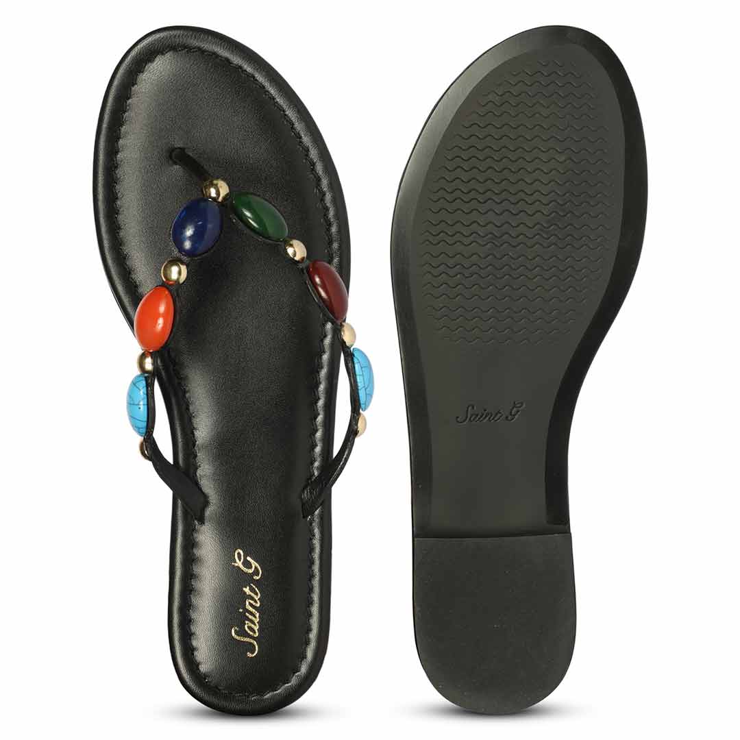 Saint Milira Multi Stone Black Leather Flats - Image 6