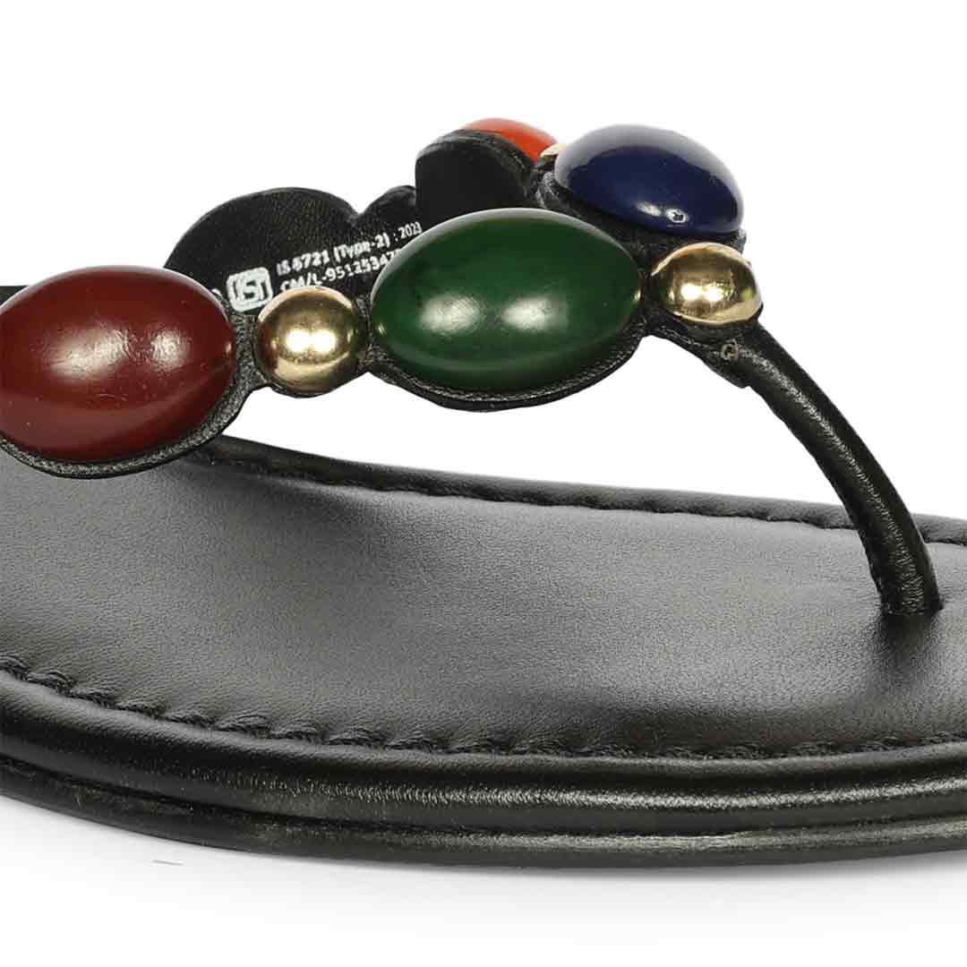 Saint Milira Multi Stone Black Leather Flats - Image 7