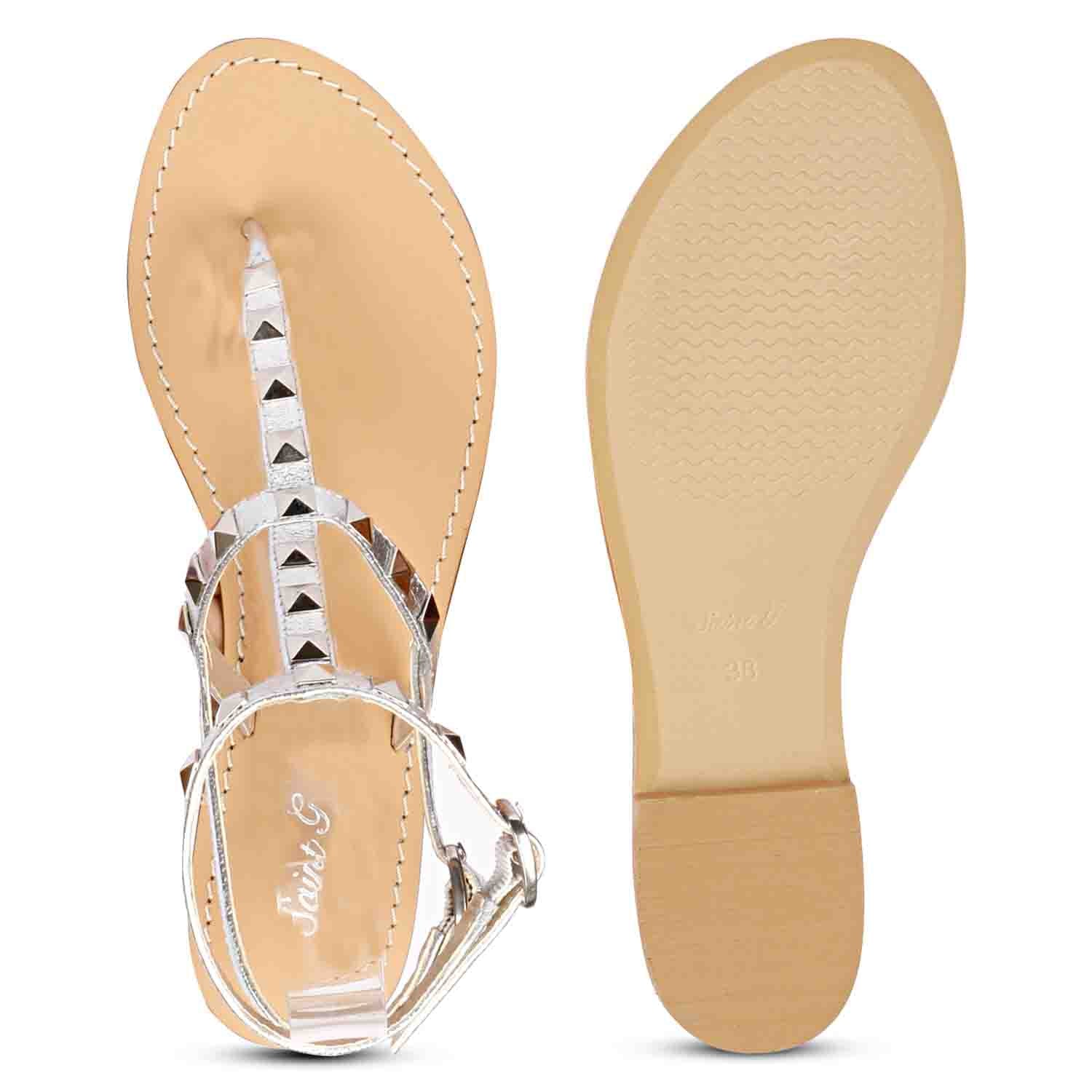 Saint Millie Silver Leather Flat Sandal - Image 8