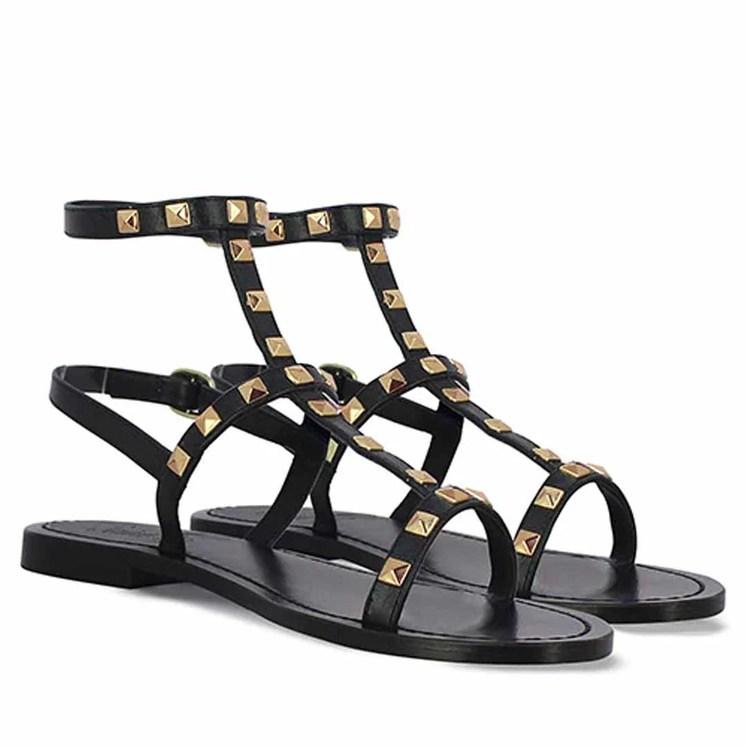 Saint Miriam Black Leather Flat Sandals - Image 2