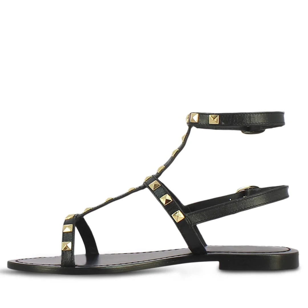 Saint Miriam Black Leather Flat Sandals - Image 3