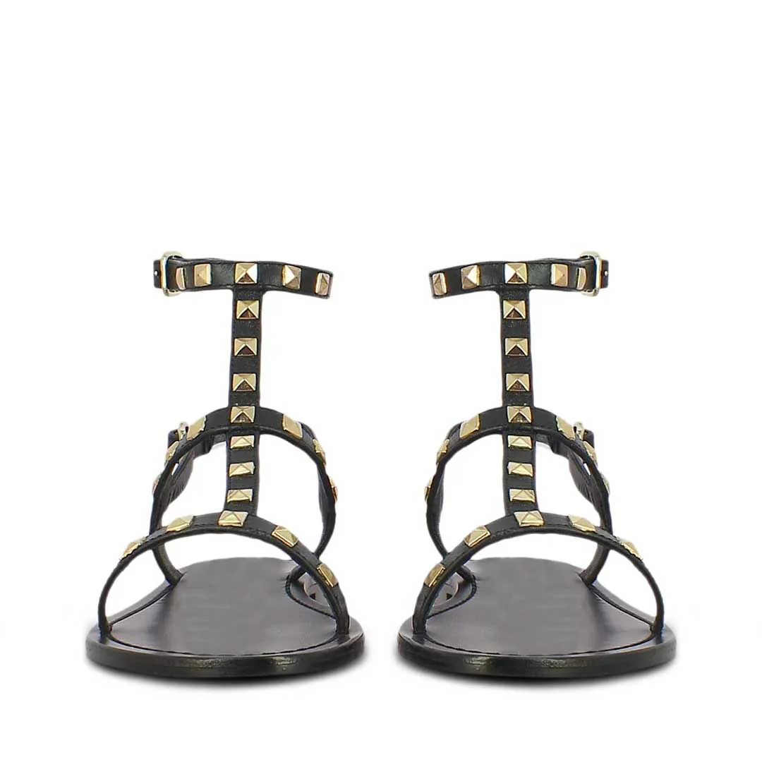 Saint Miriam Black Leather Flat Sandals - Image 4