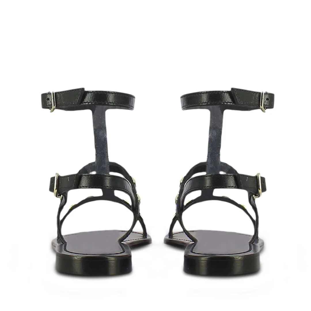 Saint Miriam Black Leather Flat Sandals - Image 5