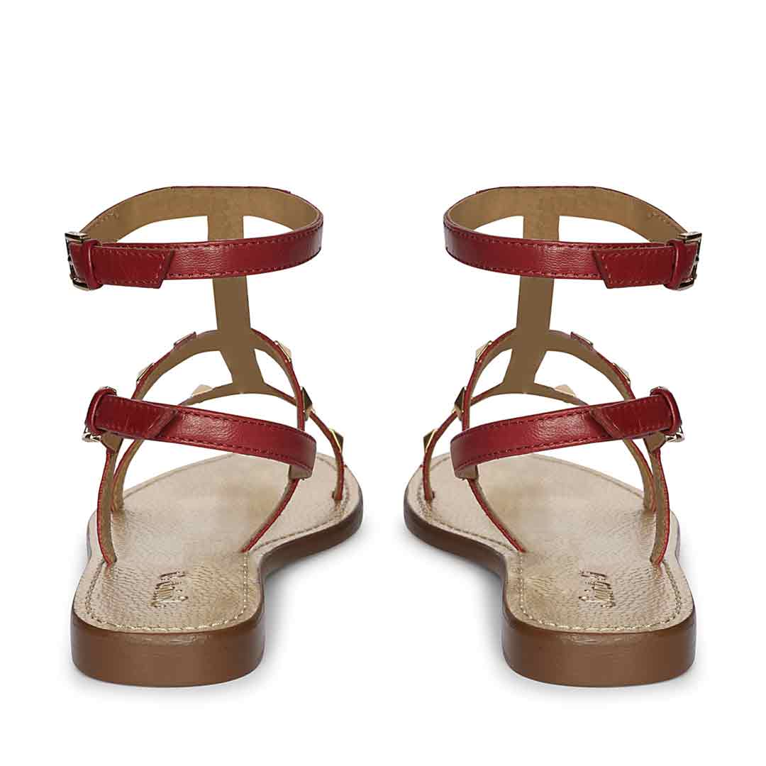 Saint Miriam Red Leather Metal Studded Sandals - Image 6