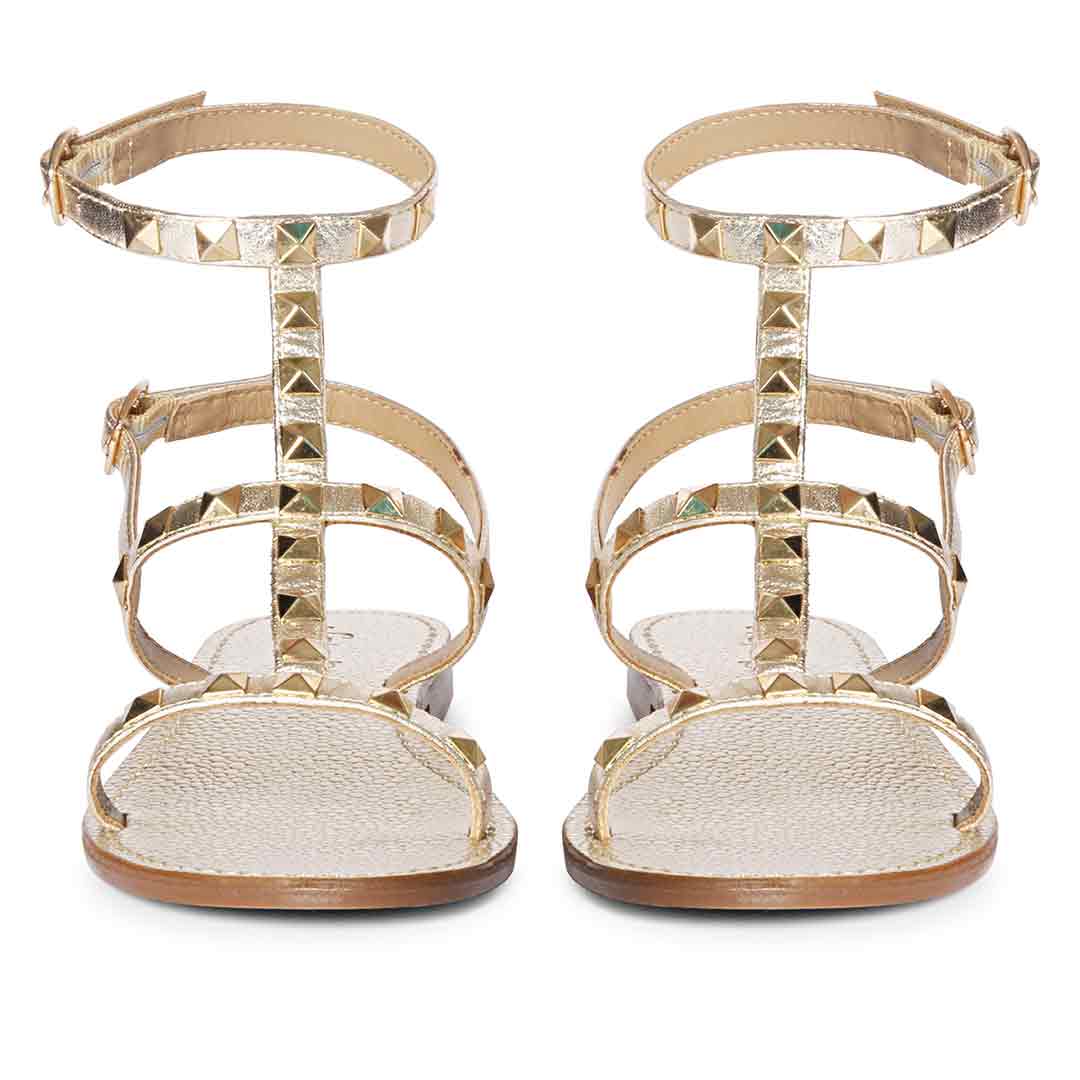 Saint Miriam Platin Leather Studded Sandals - Image 3