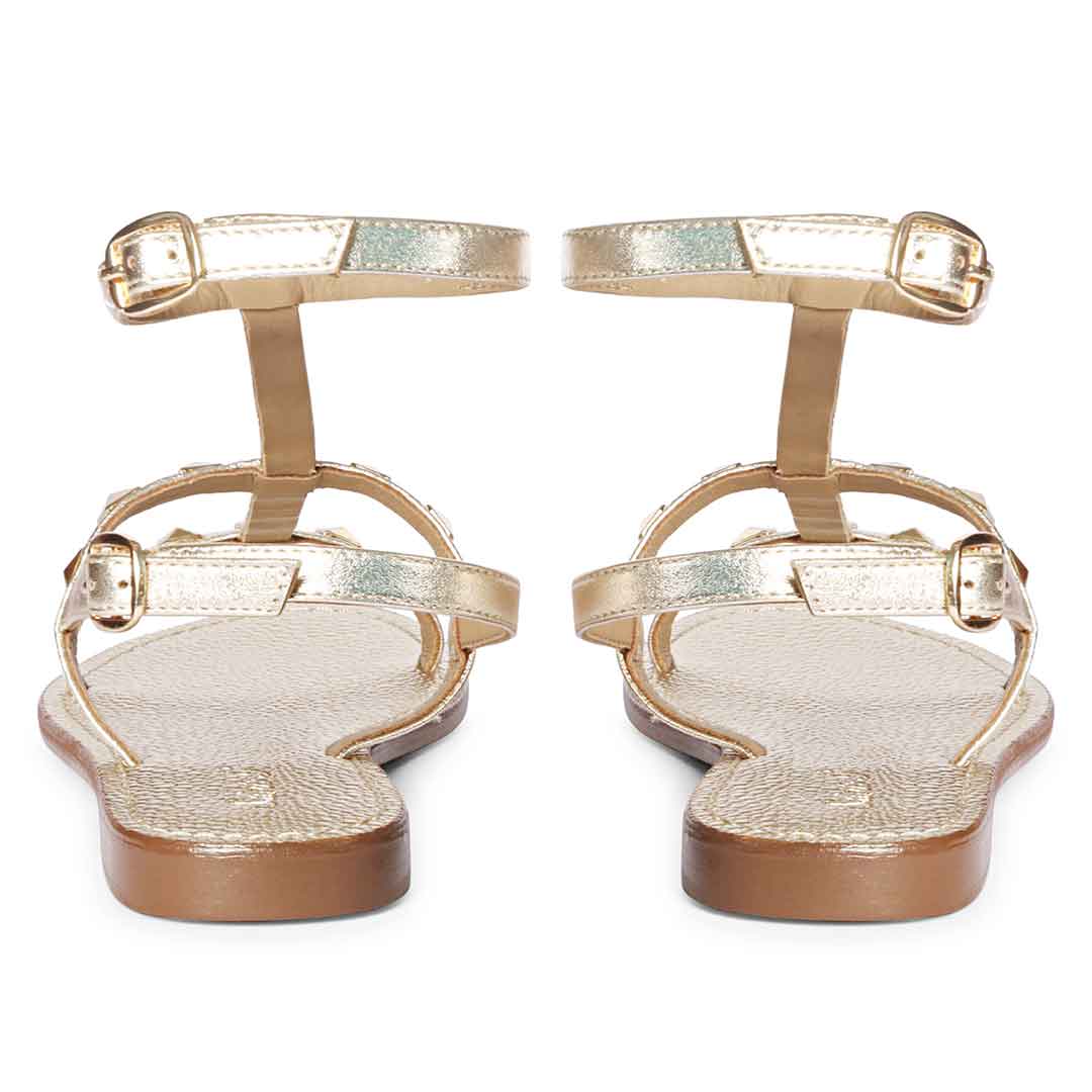 Saint Miriam Platin Leather Studded Sandals - Image 4