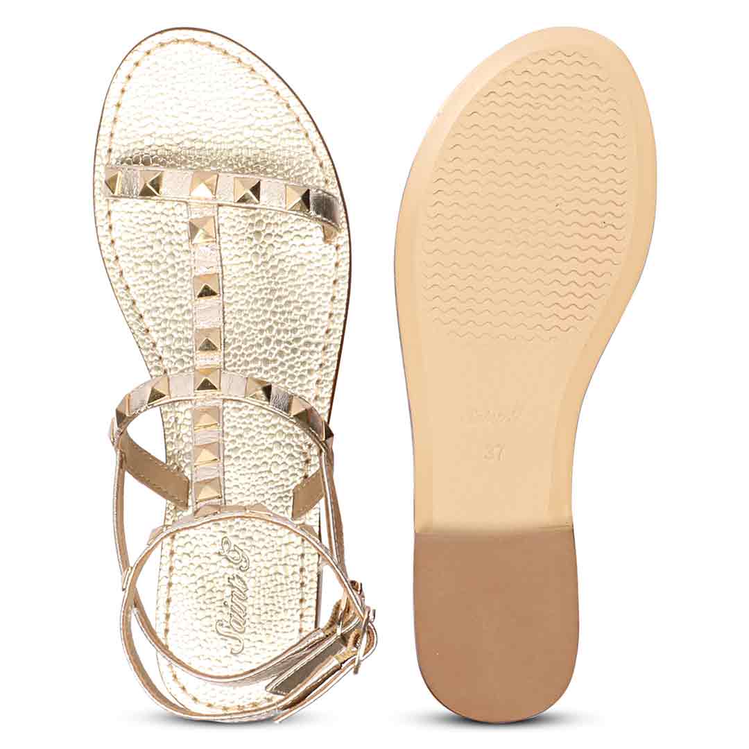 Saint Miriam Platin Leather Studded Sandals - Image 5