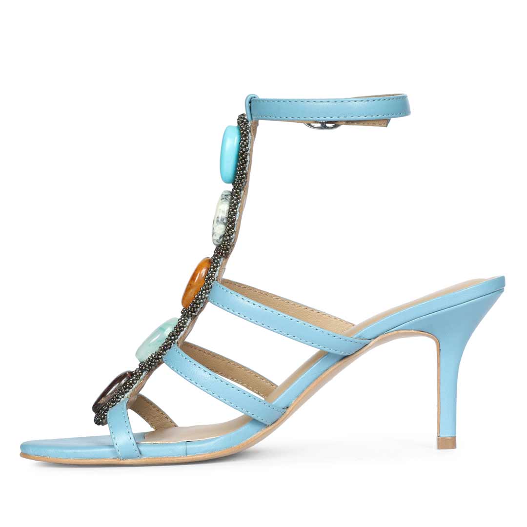 Saint Monroe Multi Stone Embellished Blue Leather Stilettos - Image 4