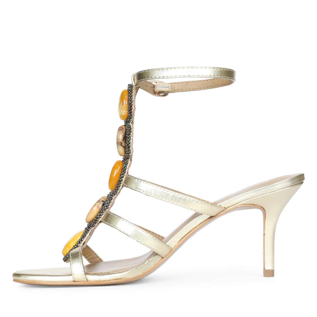 Saint Monroe Multi Stone Metallic Gold Leather Stilettos - Image 4
