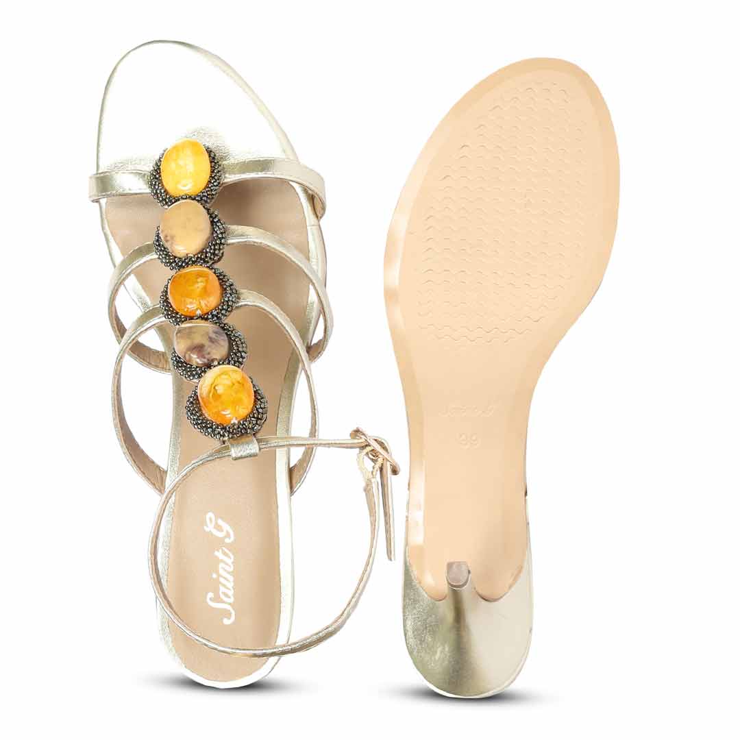 Saint Monroe Multi Stone Metallic Gold Leather Stilettos - Image 7