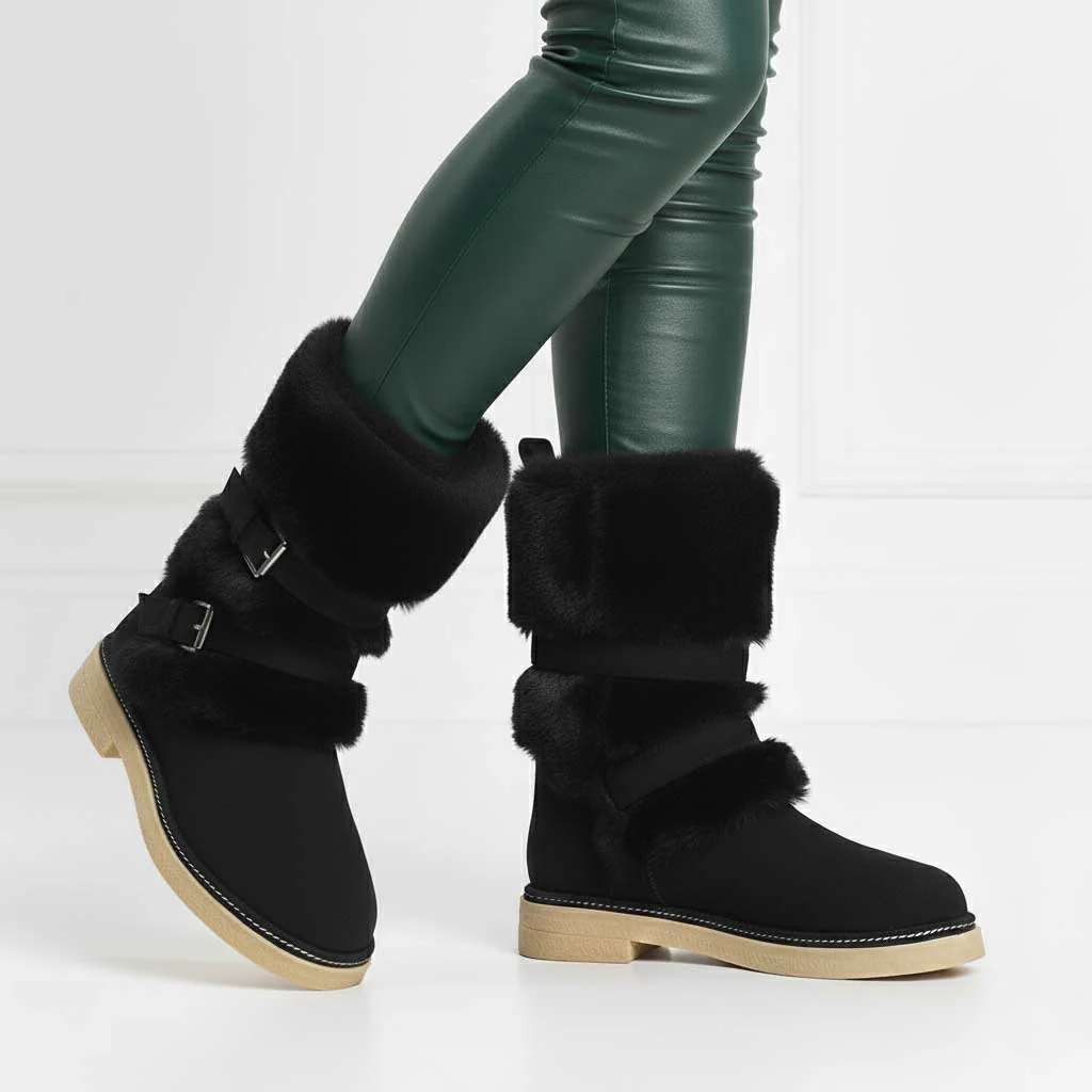 Saint Montova Black Leather Shearling Buckle Fur Boots - Image 2