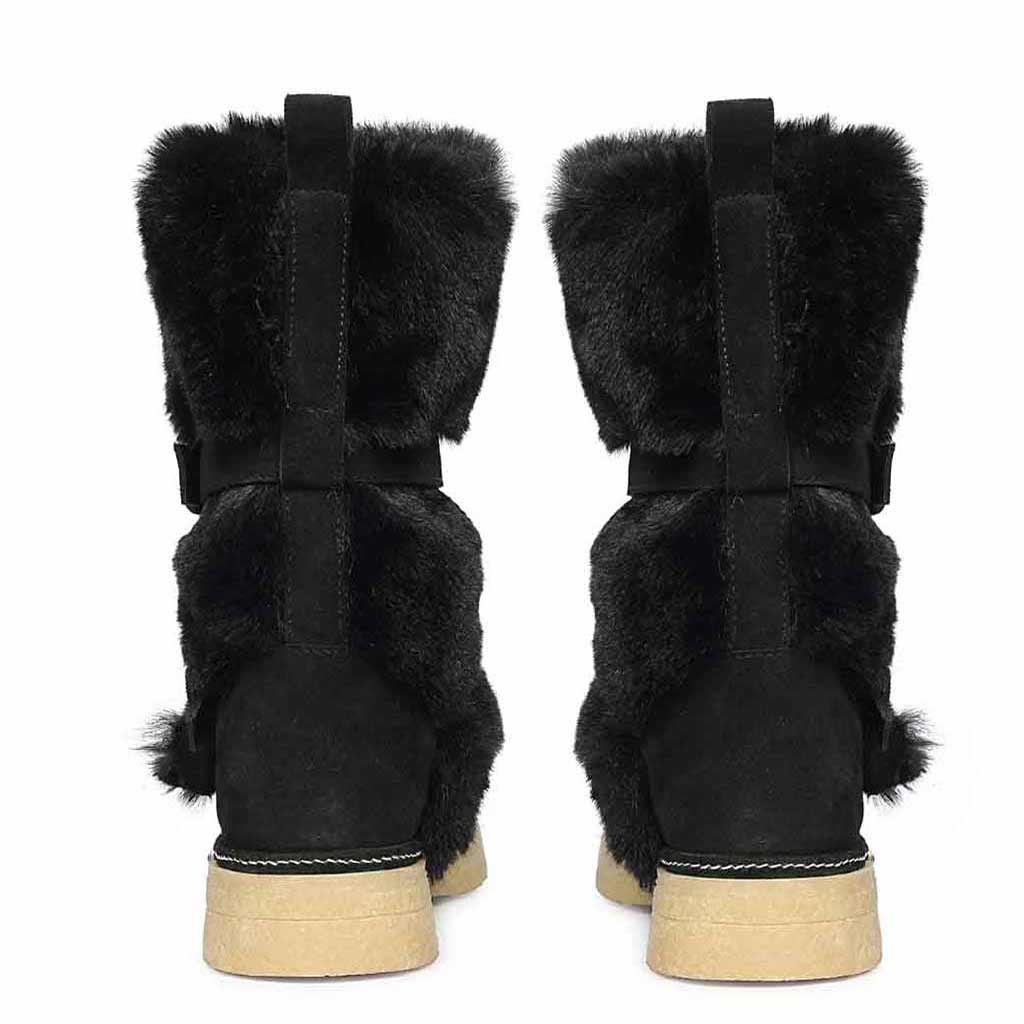 Saint Montova Black Leather Shearling Buckle Fur Boots - Image 4