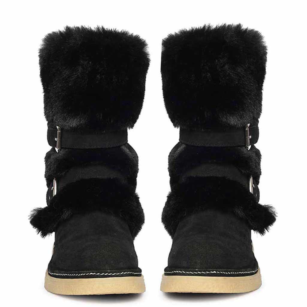Saint Montova Black Leather Shearling Buckle Fur Boots - Image 5