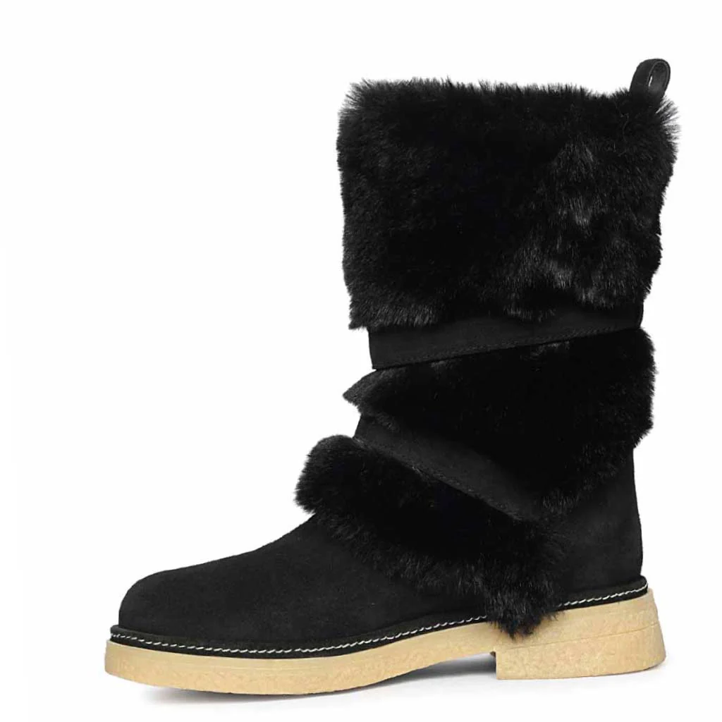 Saint Montova Black Leather Shearling Buckle Fur Boots - Image 6