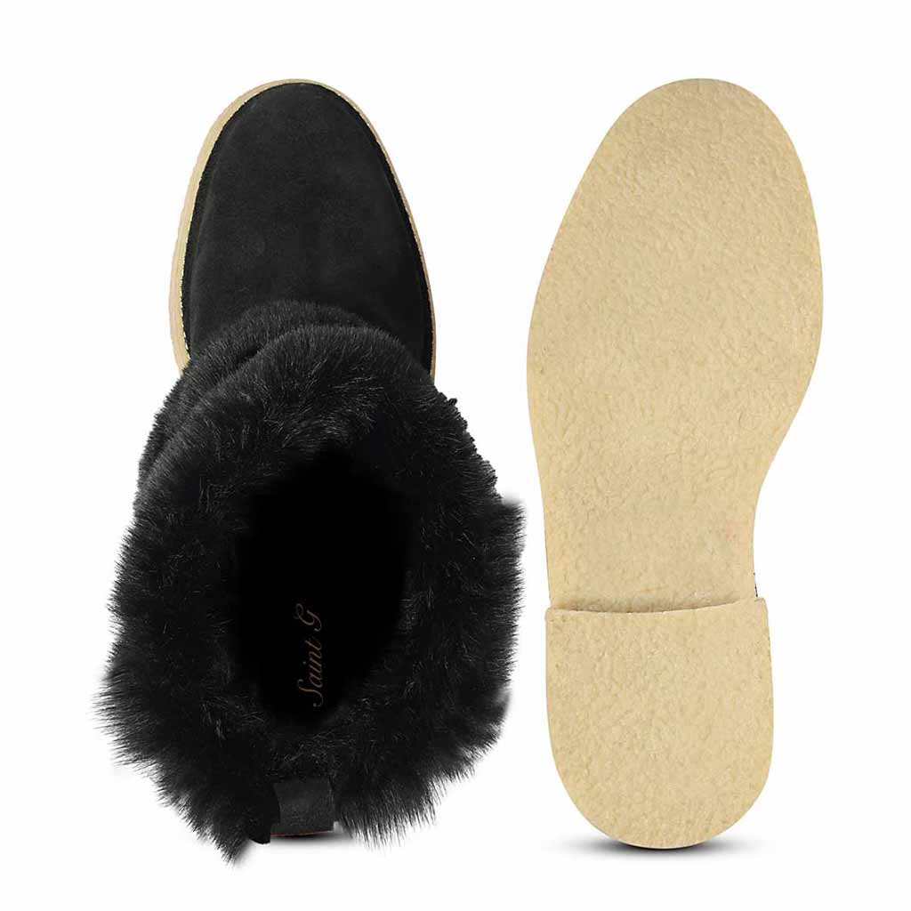 Saint Montova Black Leather Shearling Buckle Fur Boots - Image 7