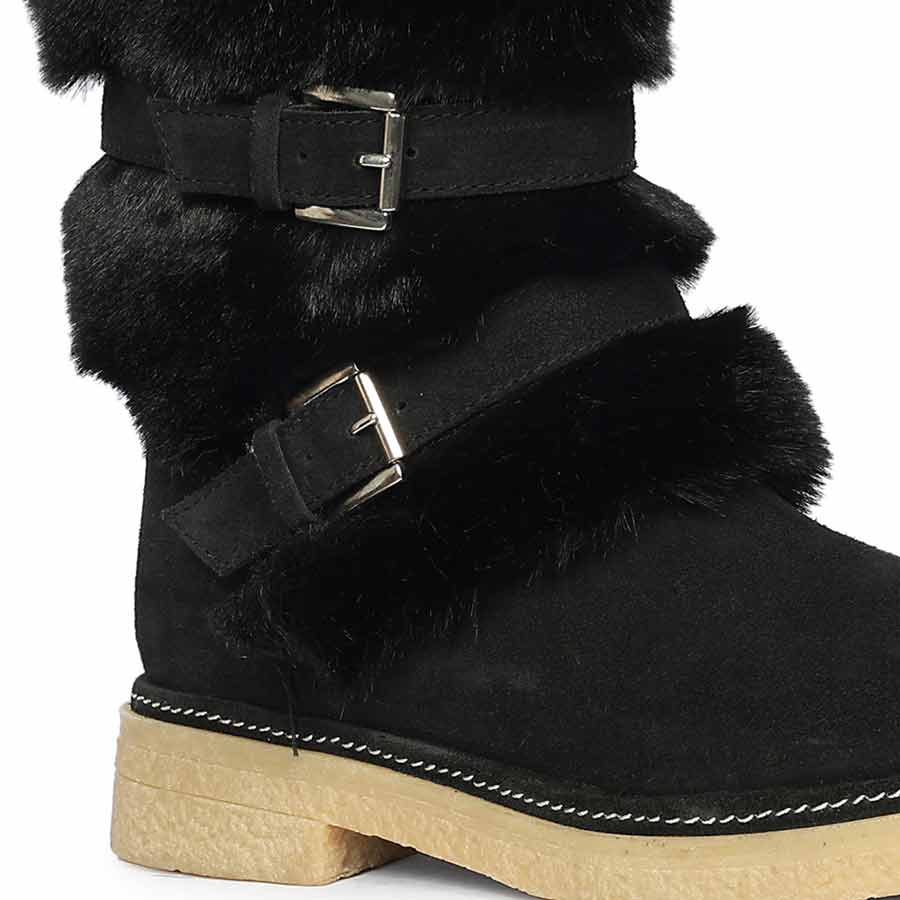 Saint Montova Black Leather Shearling Buckle Fur Boots - Image 8