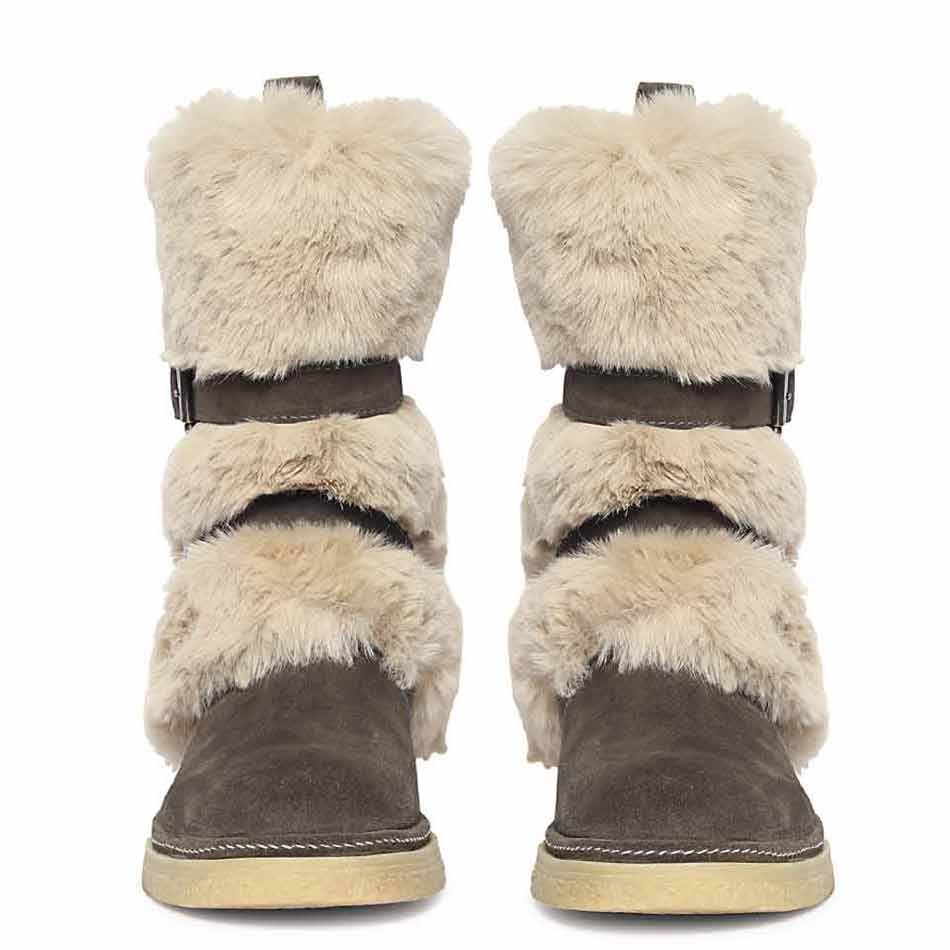 Saint Montova Charcoal Leather Shearling Buckle Fur Boots - Image 3