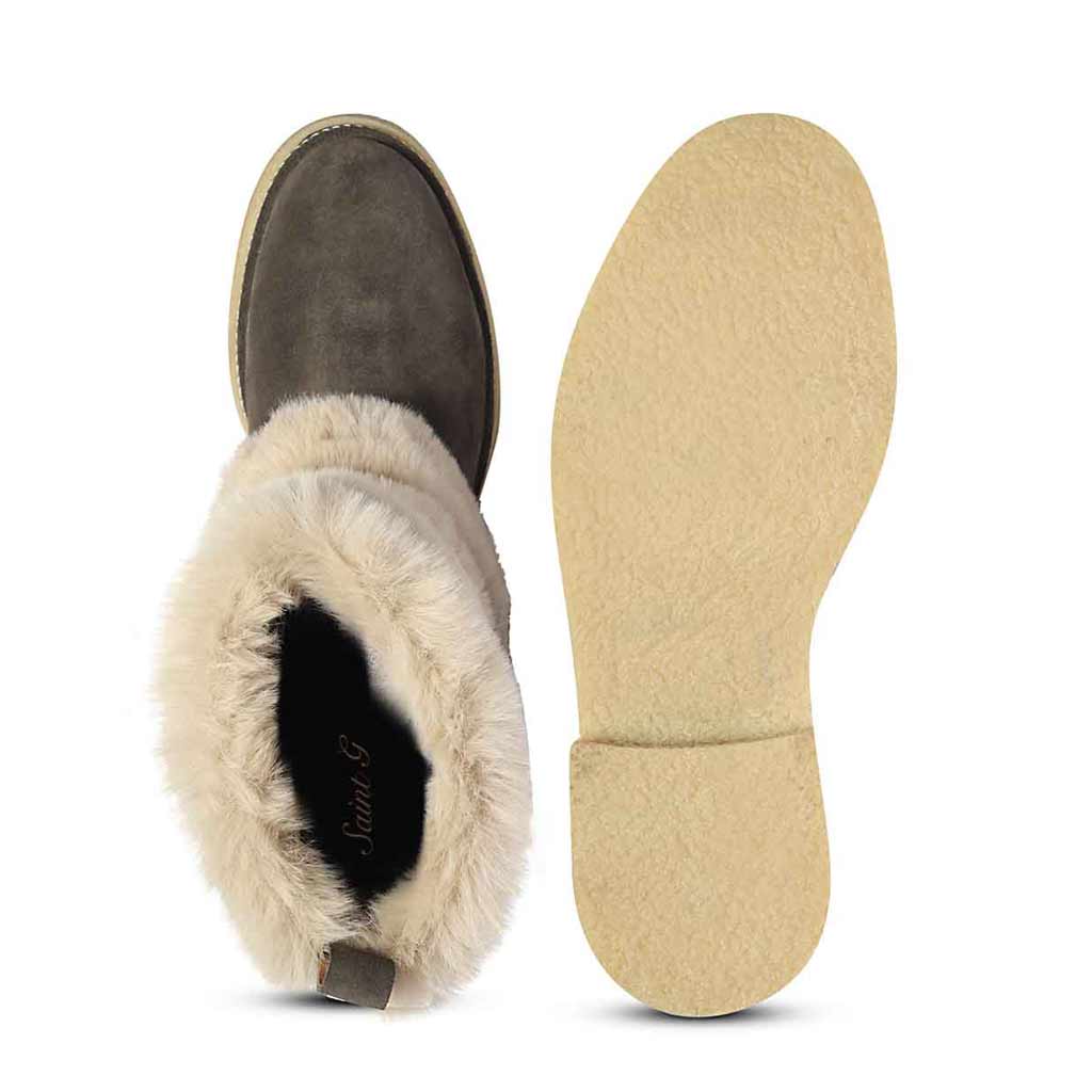 Saint Montova Charcoal Leather Shearling Buckle Fur Boots - Image 5