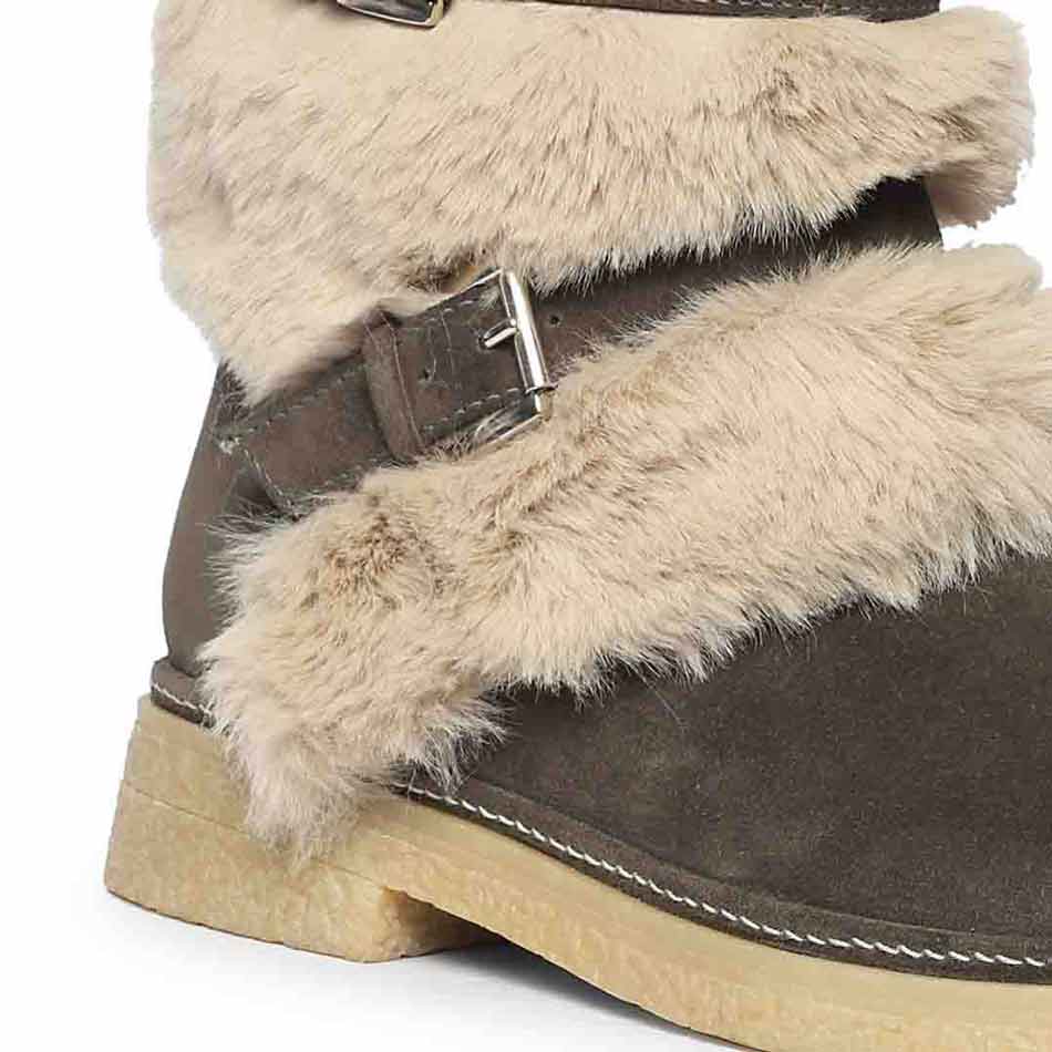 Saint Montova Charcoal Leather Shearling Buckle Fur Boots - Image 6