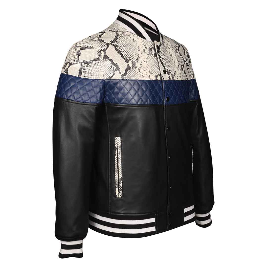 Saint Moreno White Python Print Leather Men's Jackets - Image 3