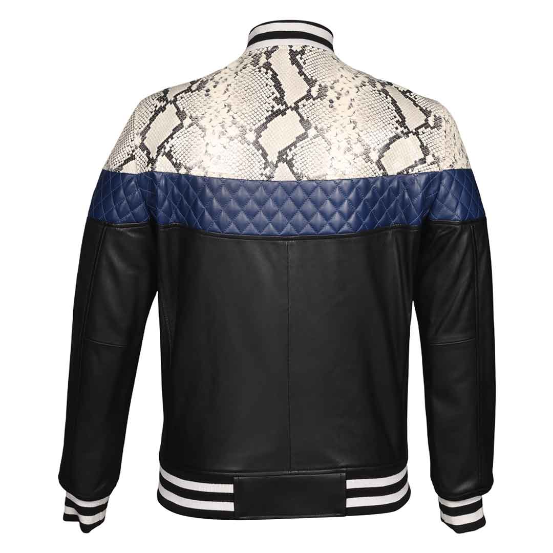Saint Moreno White Python Print Leather Men's Jackets - Image 5