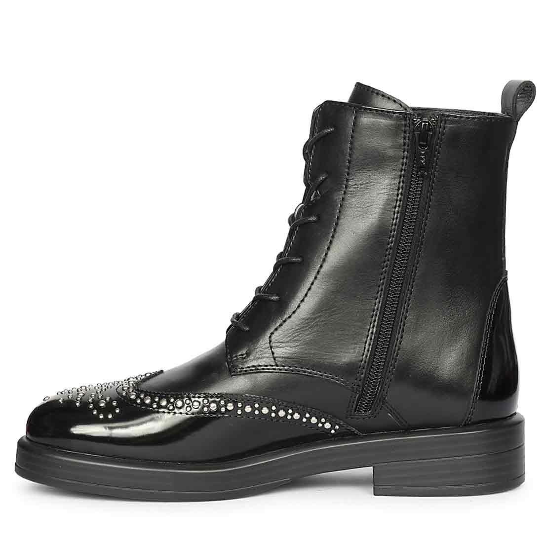 Saint Myla Studded Wingtip Inspired Lace Up Leather Boots - Image 3