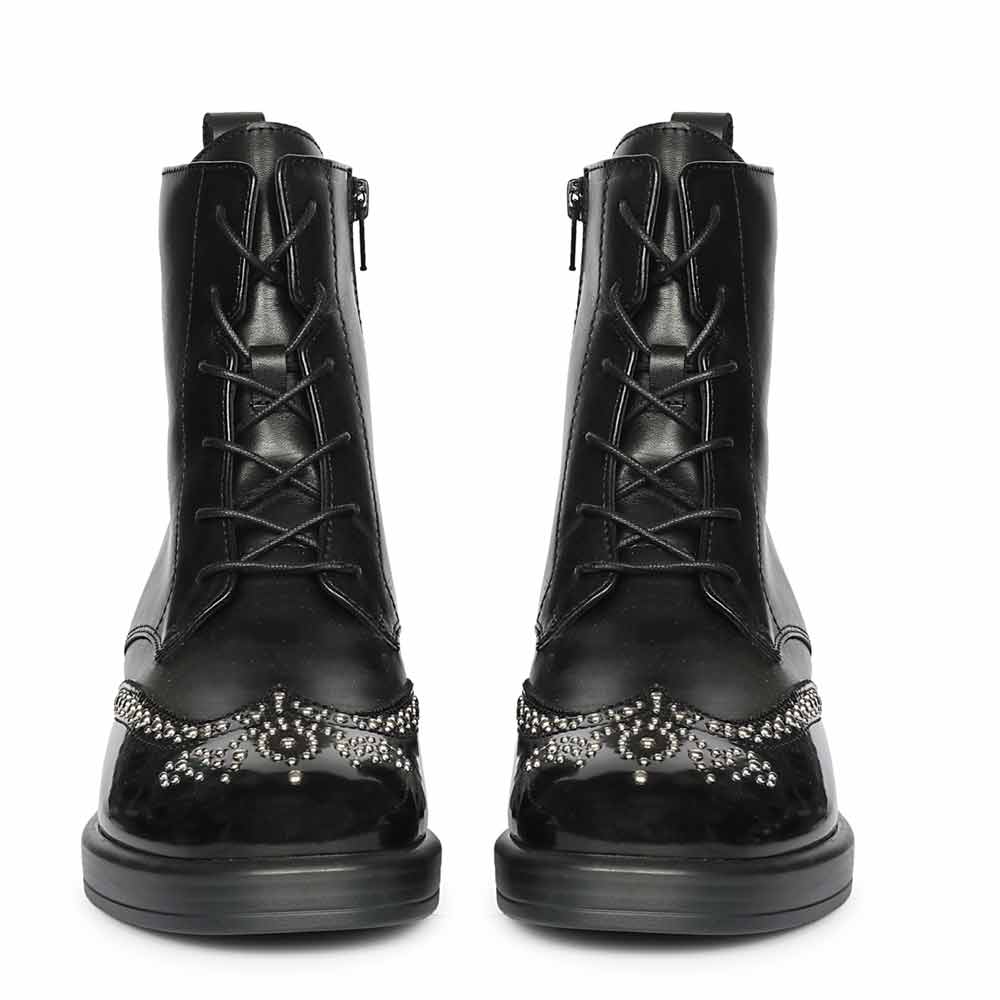 Saint Myla Studded Wingtip Inspired Lace Up Leather Boots - Image 5