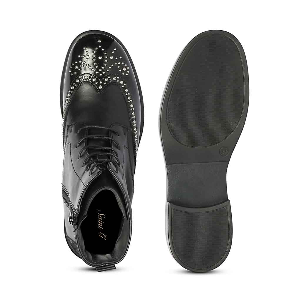 Saint Myla Studded Wingtip Inspired Lace Up Leather Boots - Image 6