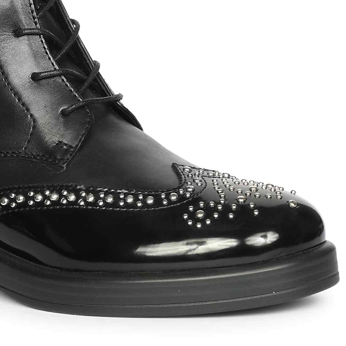 Saint Myla Studded Wingtip Inspired Lace Up Leather Boots - Image 7