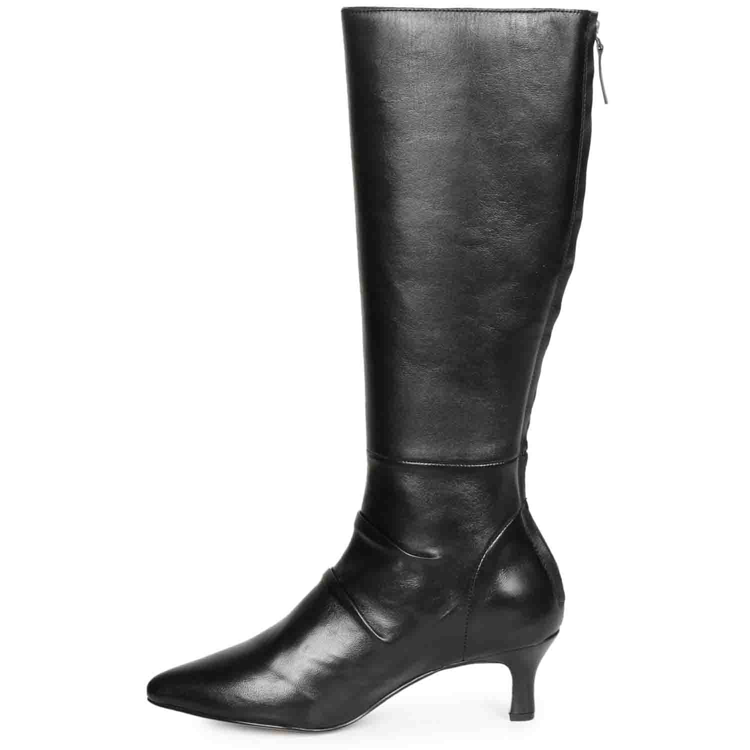 Saint Nadine Black Leather Slouchy Kitten Heel Long Boots - Image 4