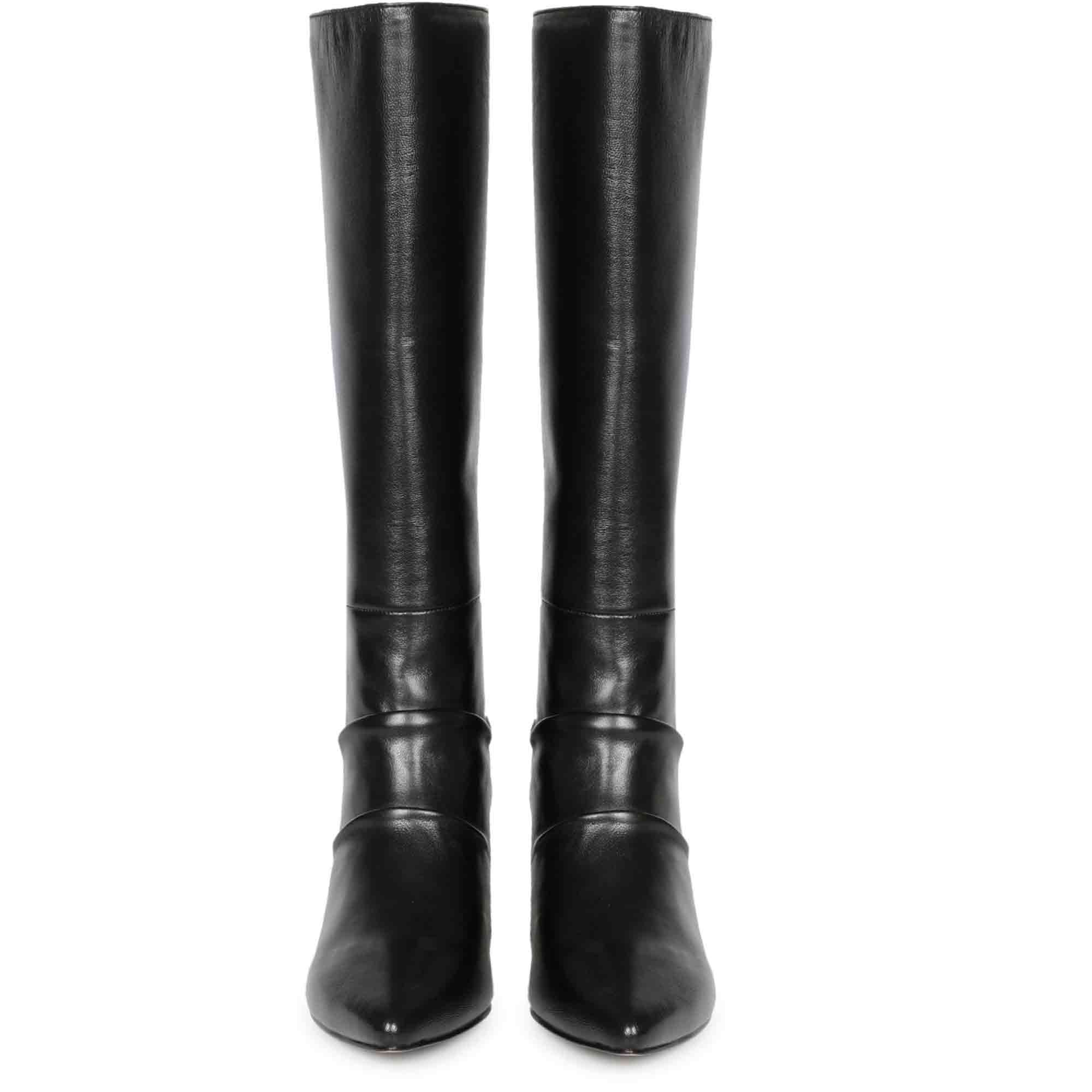 Saint Nadine Black Leather Slouchy Kitten Heel Long Boots - Image 5