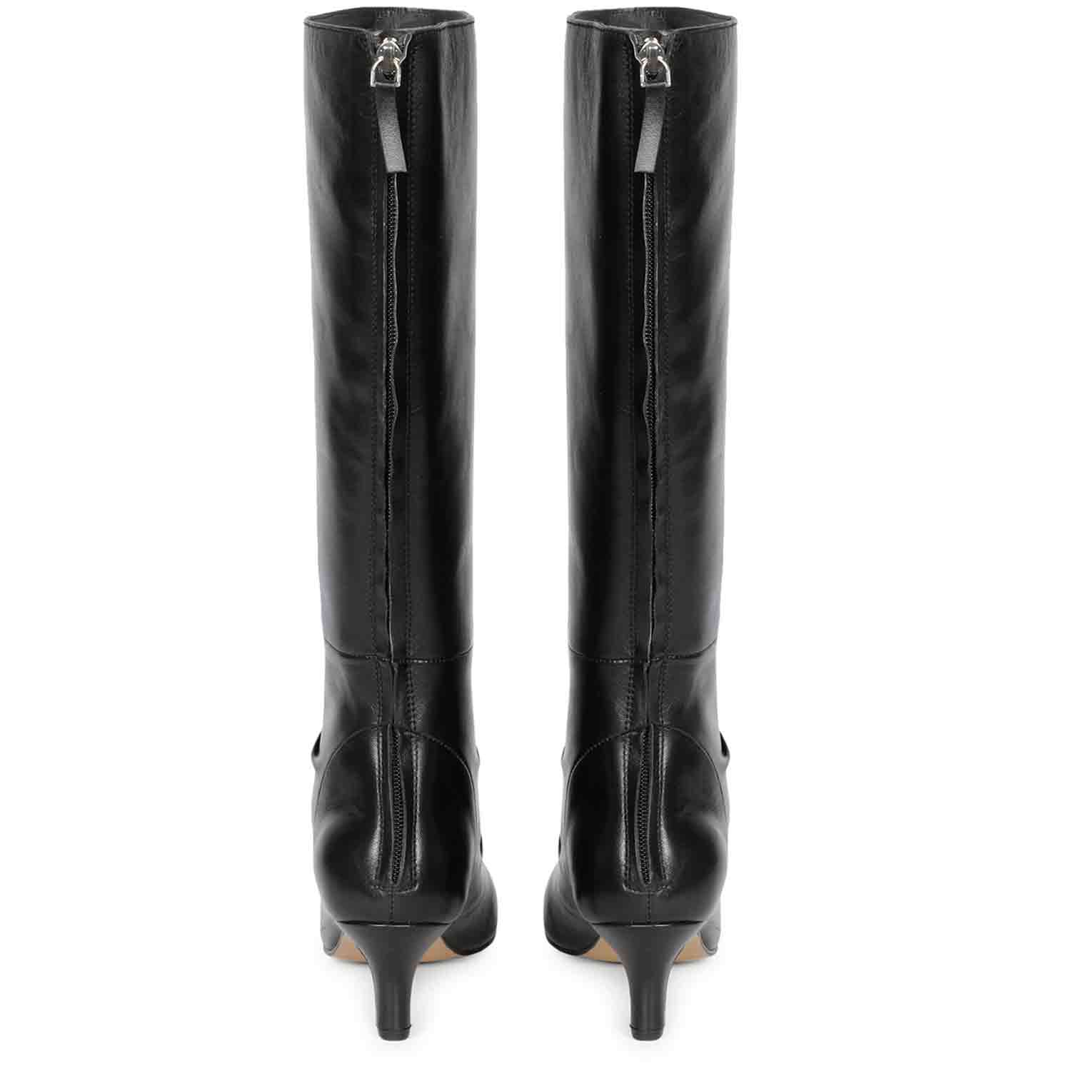 Saint Nadine Black Leather Slouchy Kitten Heel Long Boots - Image 6