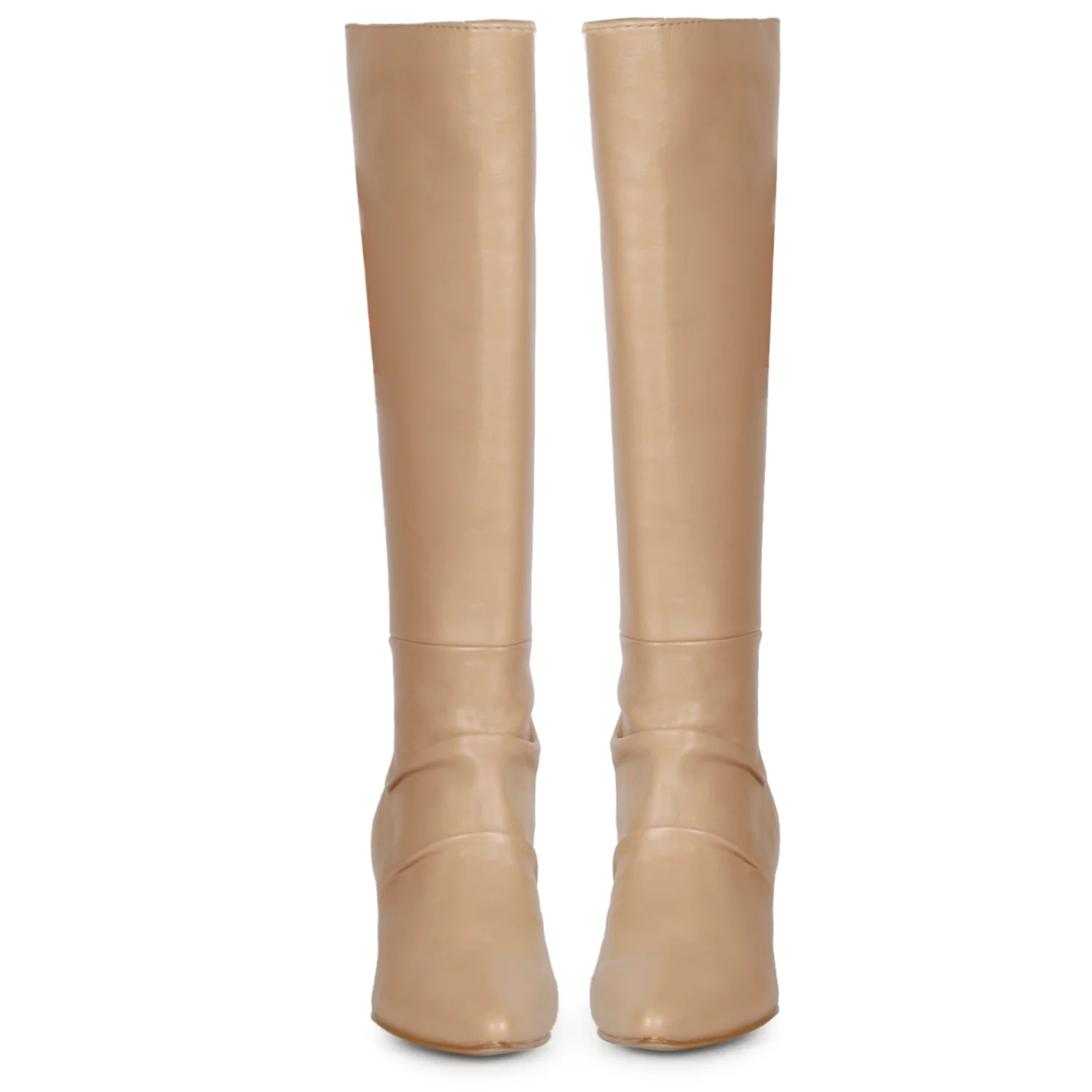 Saint Nadine Nude Leather Slouchy Kitten Heel Long Boots - Image 4
