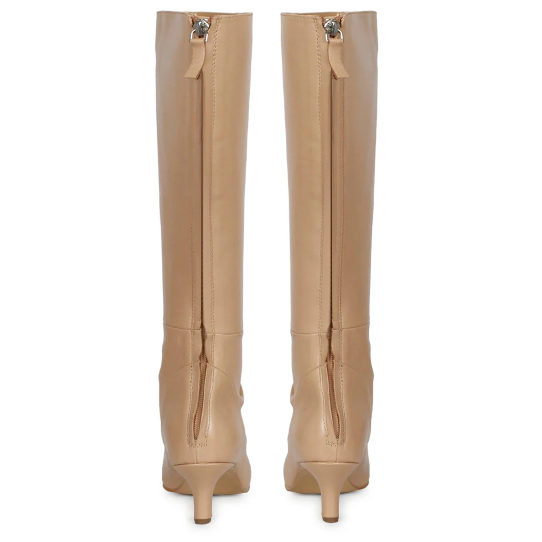Saint Nadine Nude Leather Slouchy Kitten Heel Long Boots - Image 5