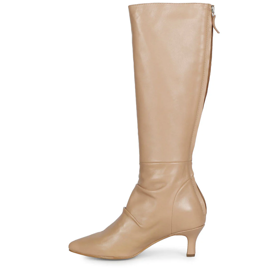 Saint Nadine Nude Leather Slouchy Kitten Heel Long Boots - Image 6