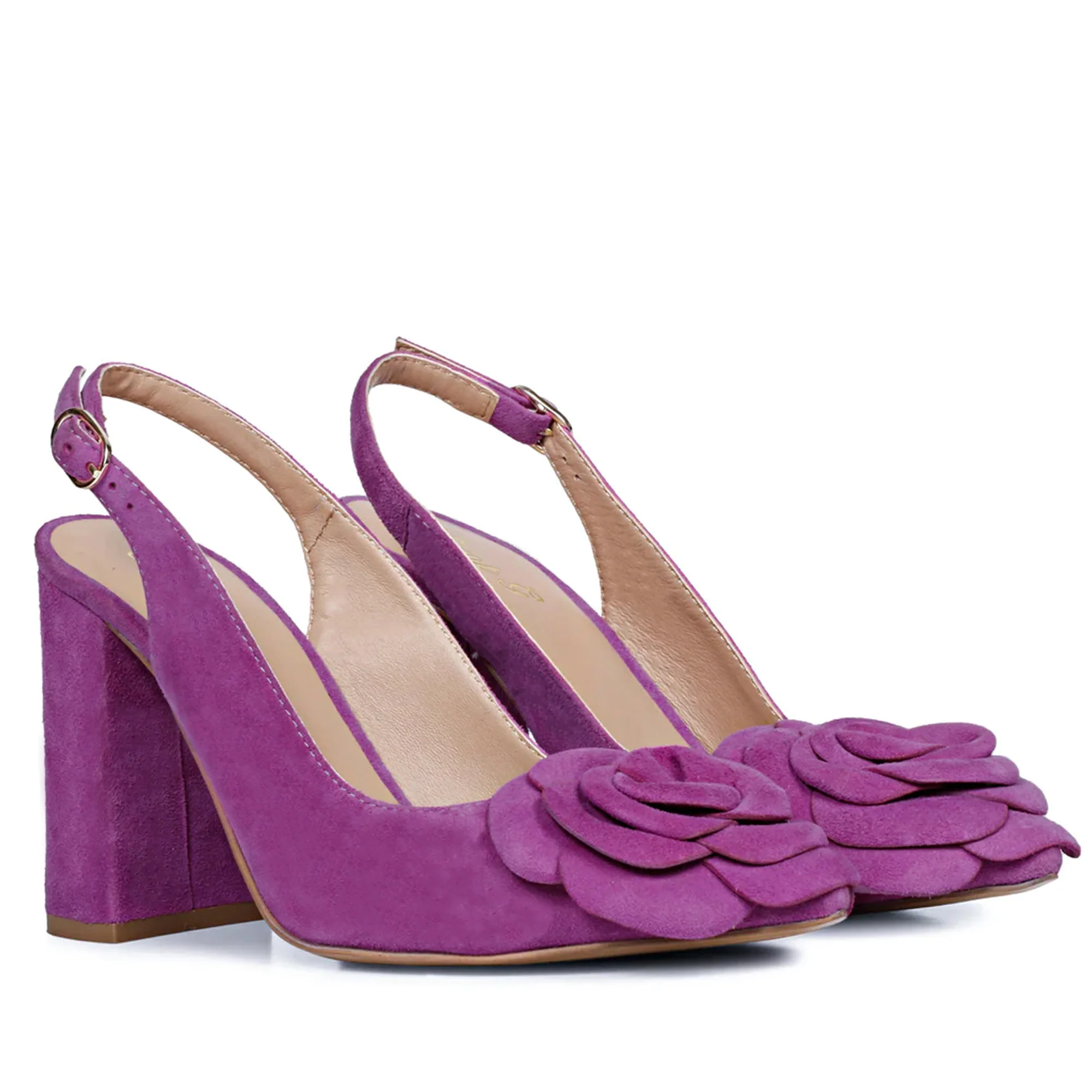 Saint Naiya Flower Embellished Purple Suede Leather Heels - Image 3