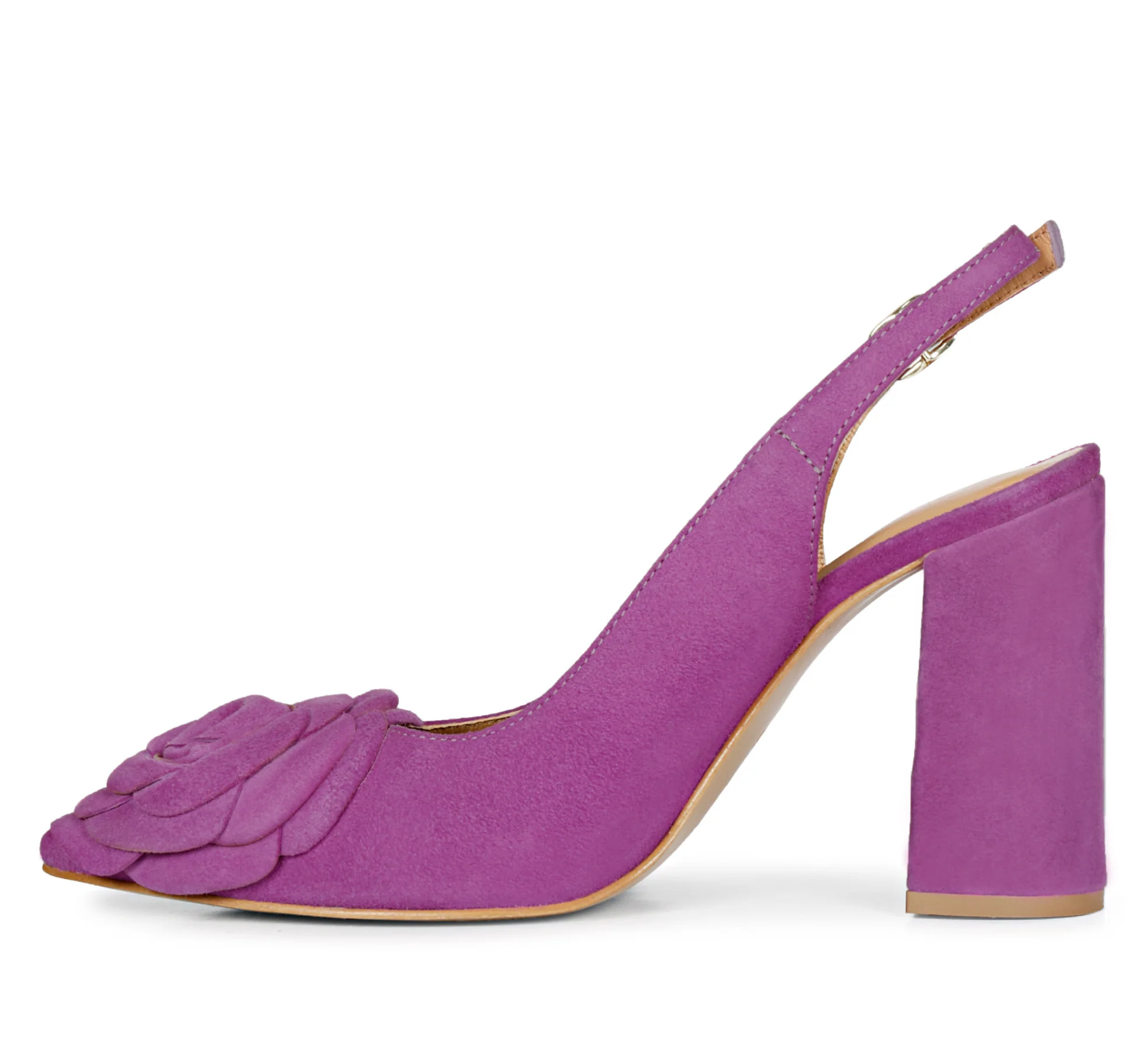 Saint Naiya Flower Embellished Purple Suede Leather Heels - Image 4