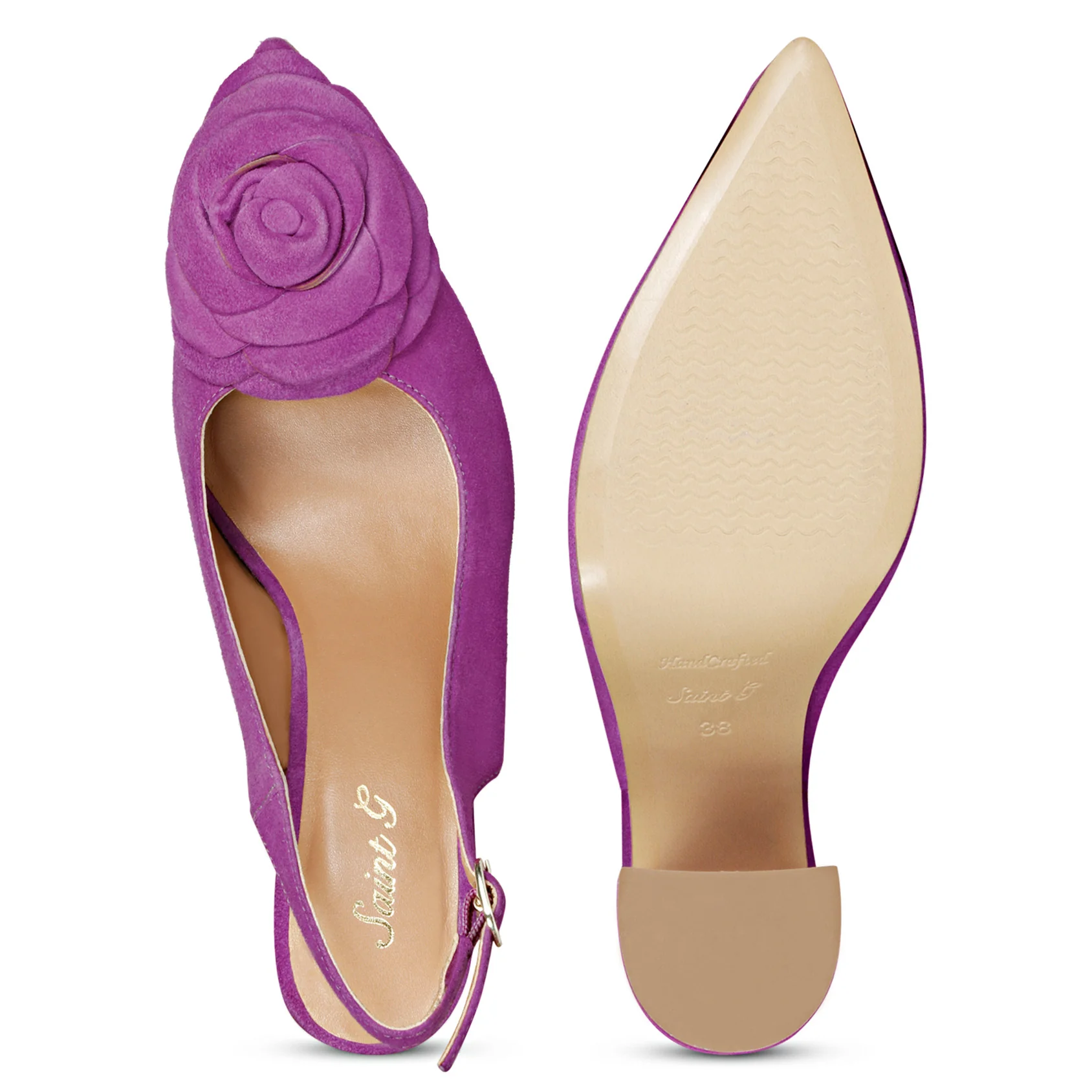 Saint Naiya Flower Embellished Purple Suede Leather Heels - Image 7